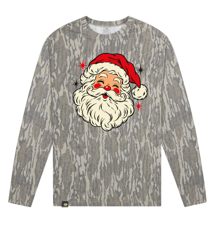 Adult Santa Mossy Oak Bottomland Washed Out Long-Sleeve Tee