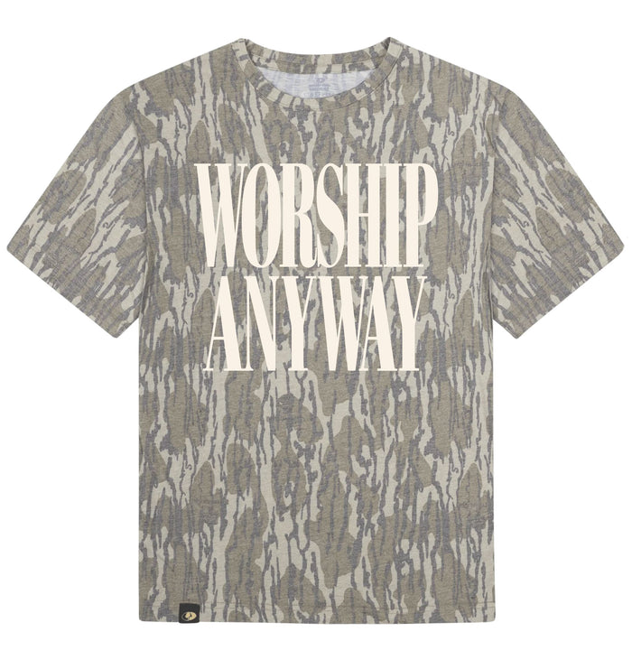 Adult Worship Anyway Mossy Oak Bottomland Washed Out Short-Sleeve Tee