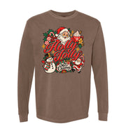 Adults' Holly Jolly Long-Sleeve Tee Long Sleeve T-Shirt Comfort Colors Espresso Adult Small Pocket