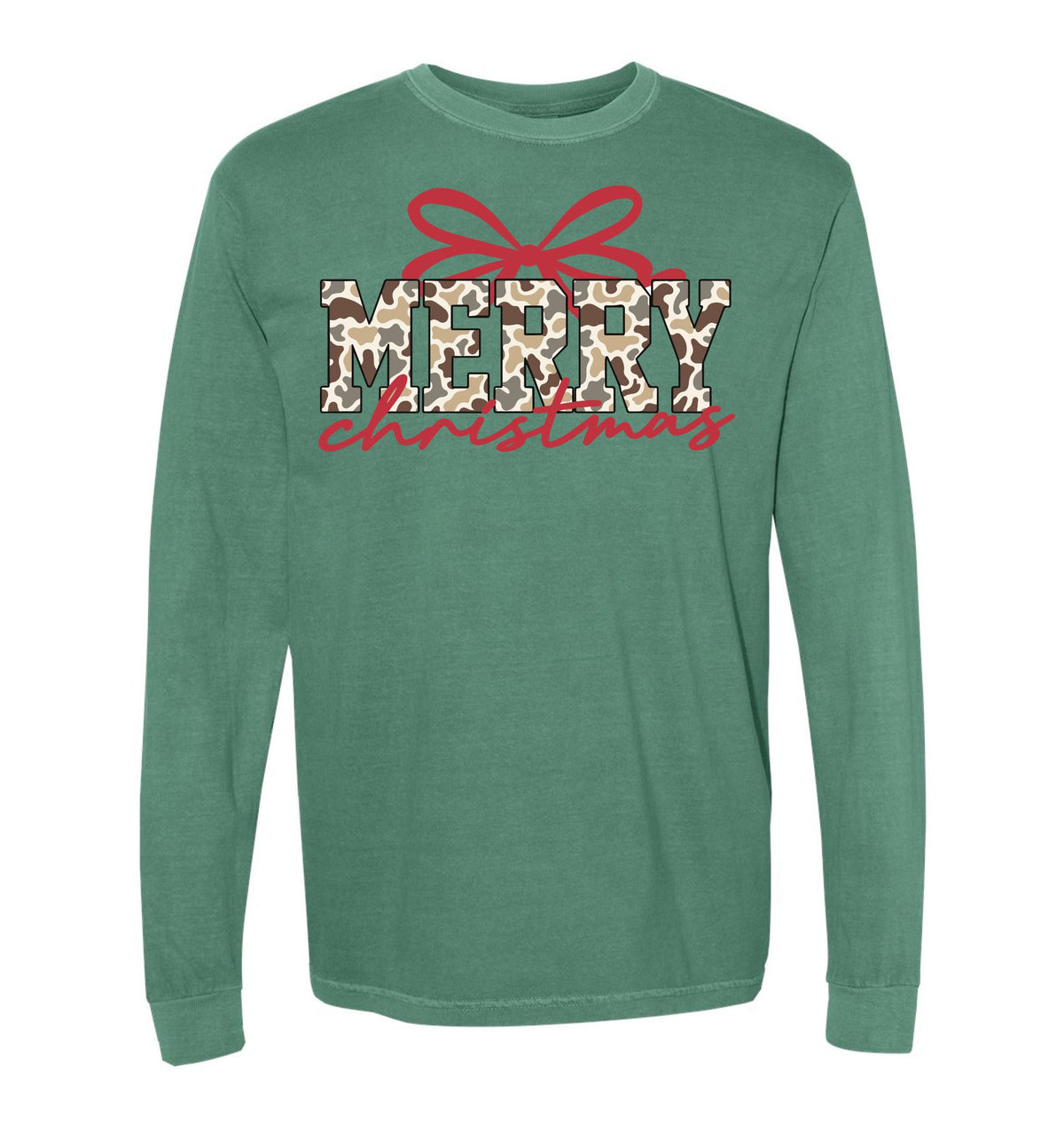 Adults' Merry Camo Long-Sleeve Tee Long Sleeve T-Shirt Comfort Colors Light Green Adult Small Pocket