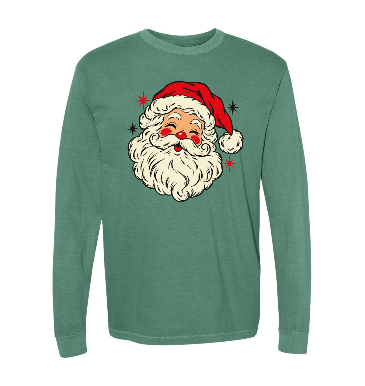 Adults' Santa Long-Sleeve Tee Long Sleeve T-Shirt Comfort Colors Light Green Adult Small Pocket