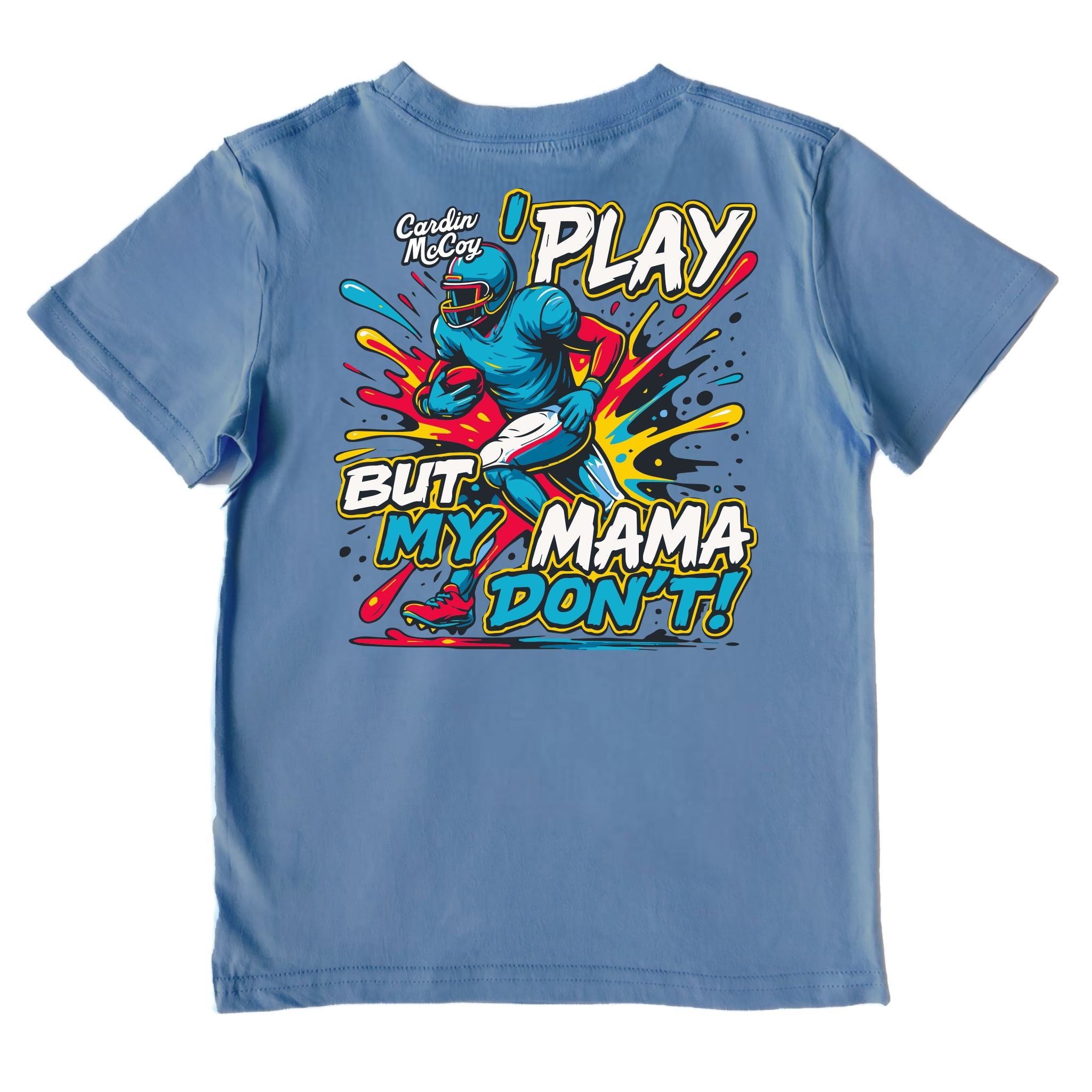 Boys' Football Mama Don't Performance Short-Sleeve Tee Short Sleeve T-Shirt Cardin McCoy Captain Blue XXS (2/3) No Pocket