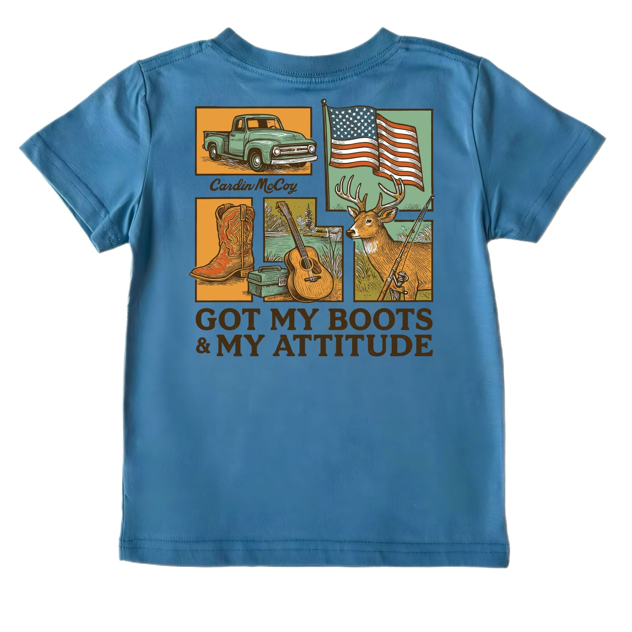 Boys' Got My Boots & My Attitude Short-Sleeve Tee Short Sleeve T-Shirt Cardin McCoy Blue XXS (2/3) No Pocket