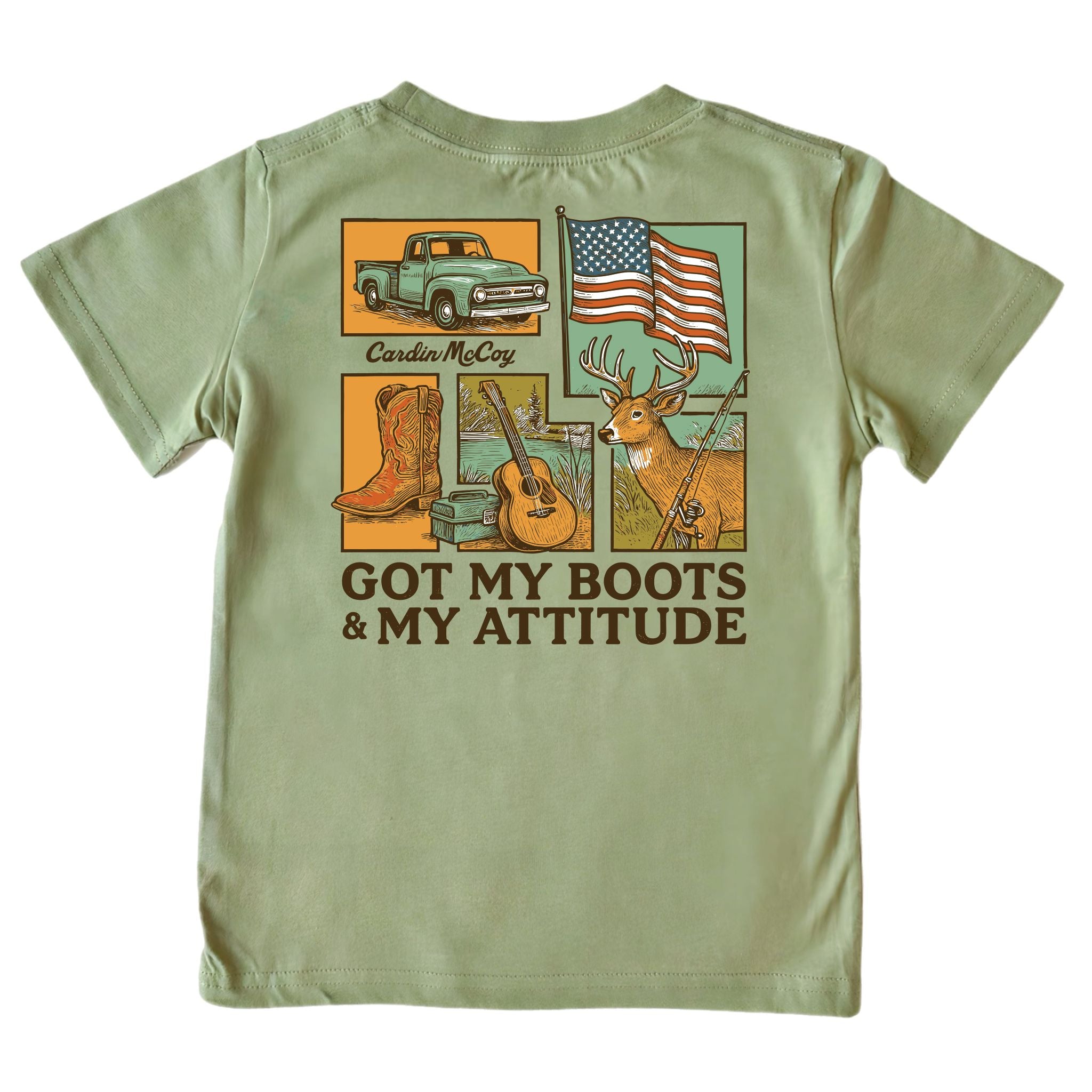 Boys' Got My Boots & My Attitude Short-Sleeve Tee Short Sleeve T-Shirt Cardin McCoy Light Olive XXS (2/3) Pocket