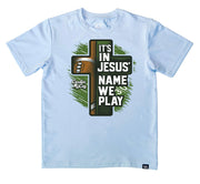 Boys' It's In Jesus' Name We Play Front Performance Short-Sleeve Tee Short Sleeve T-Shirt Cardin McCoy Blue Sky XXS (2/3) No Pocket