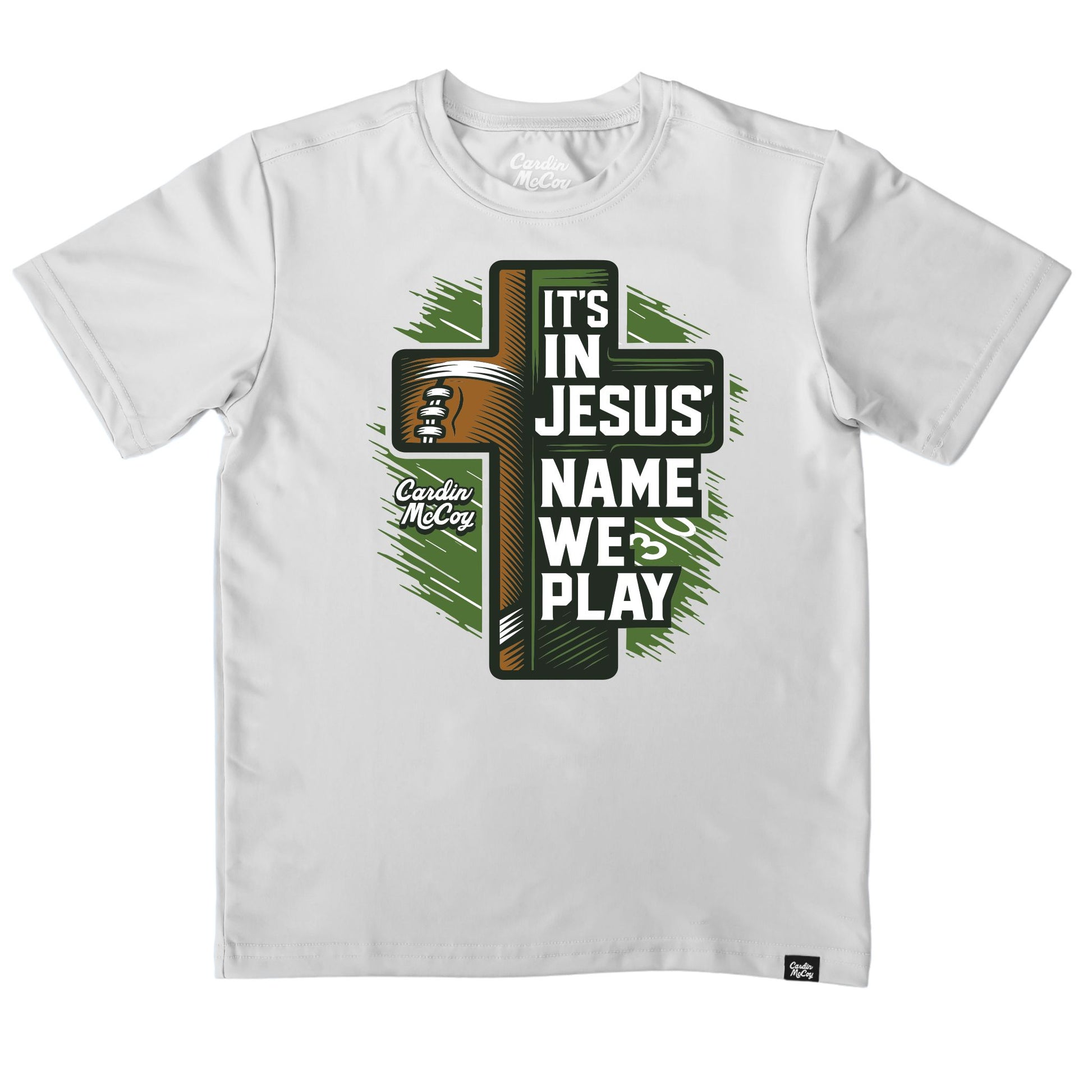 Boys' It's In Jesus' Name We Play Front Performance Short-Sleeve Tee Short Sleeve T-Shirt Cardin McCoy Gray Mist XXS (2/3) No Pocket