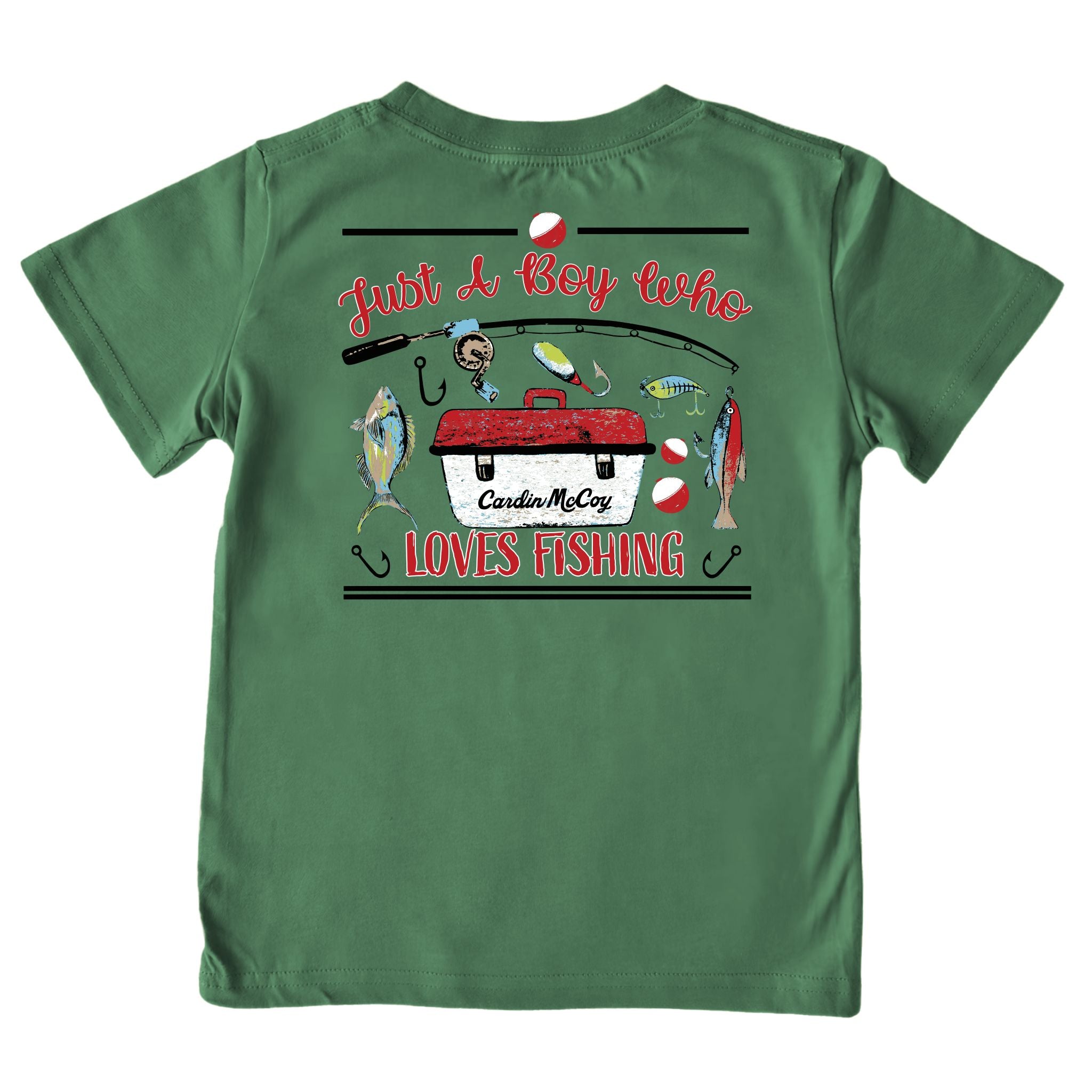 Boys' Just A Boy Who Loves Fishing Short-Sleeve Tee Short Sleeve T-Shirt Cardin McCoy Dark Olive XXS (2/3) Pocket
