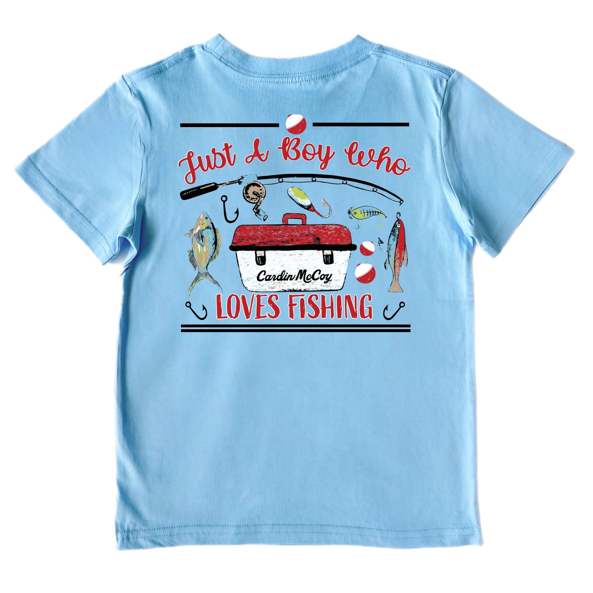 Boys' Just A Boy Who Loves Fishing Short-Sleeve Tee Short Sleeve T-Shirt Cardin McCoy Light Blue XXS (2/3) No Pocket