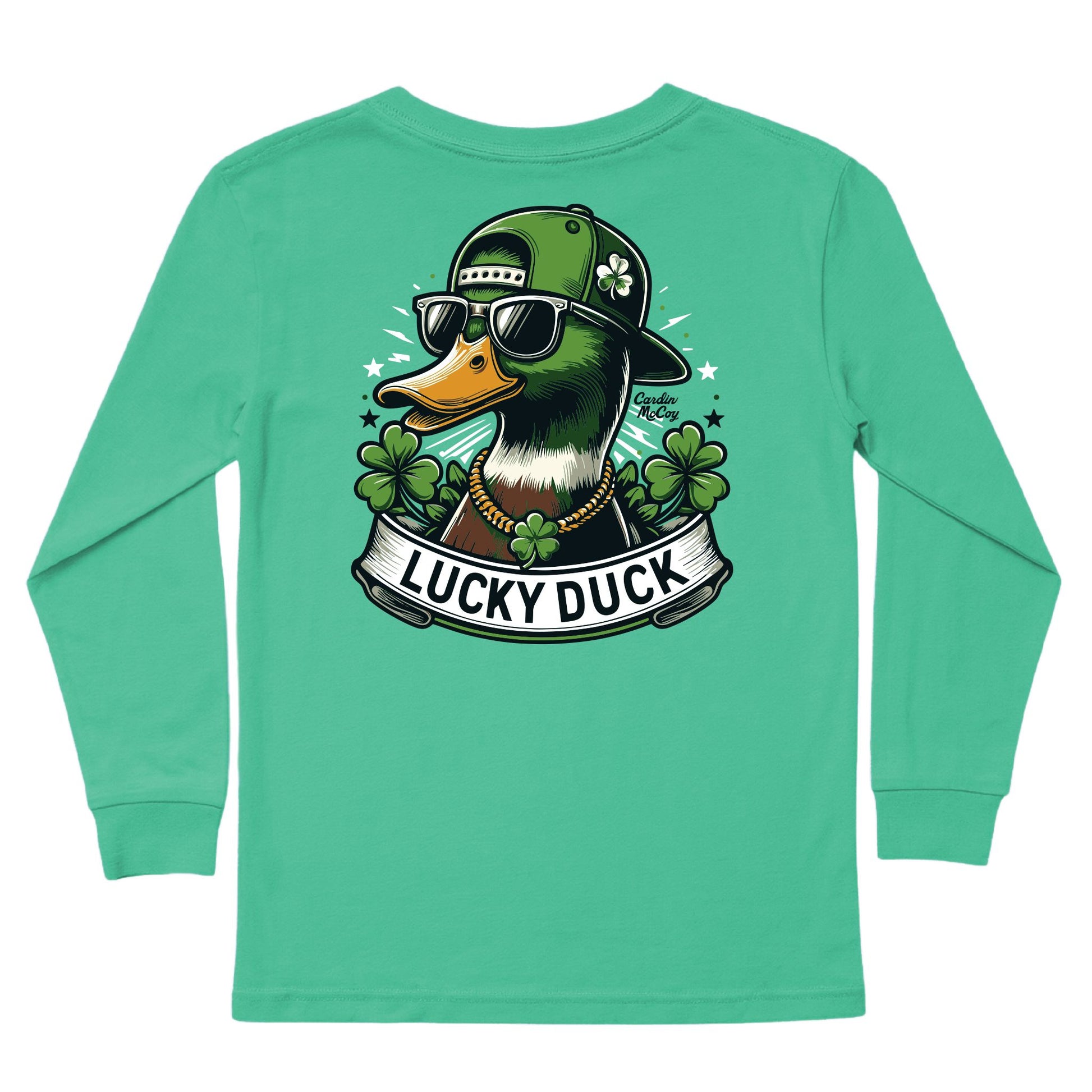 Boys' Lucky Duck Long-Sleeve Tee Long Sleeve T-Shirt Cardin McCoy Green XXS (2/3) Pocket