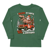 Boys' Santa & Dinosaurs Front Long-Sleeve Tee Long Sleeve T-Shirt Cardin McCoy Dark Olive XXS (2/3) No Pocket