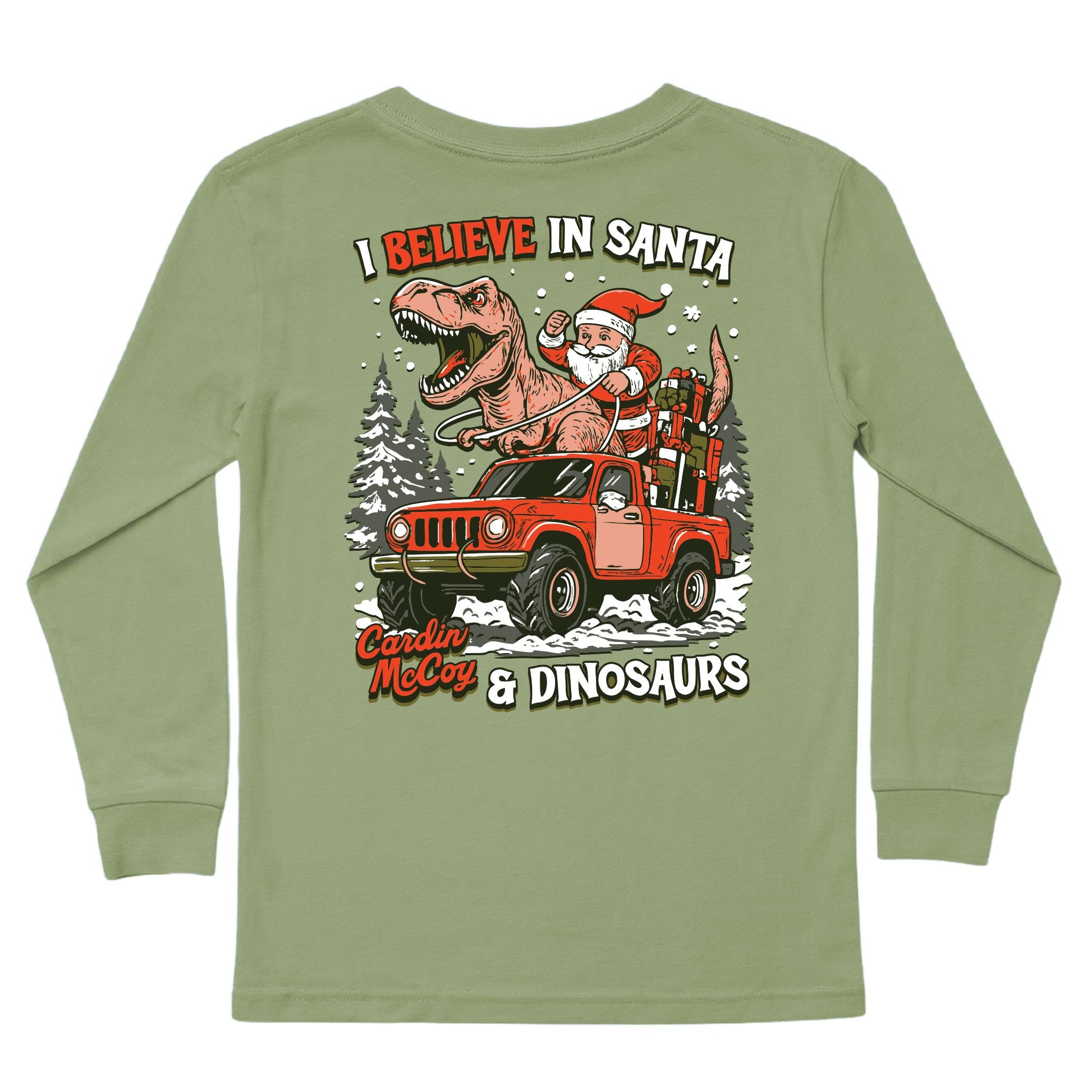 Boys' Santa & Dinosaurs Long-Sleeve Tee Long Sleeve T-Shirt Cardin McCoy Light Olive XXS (2/3) Pocket