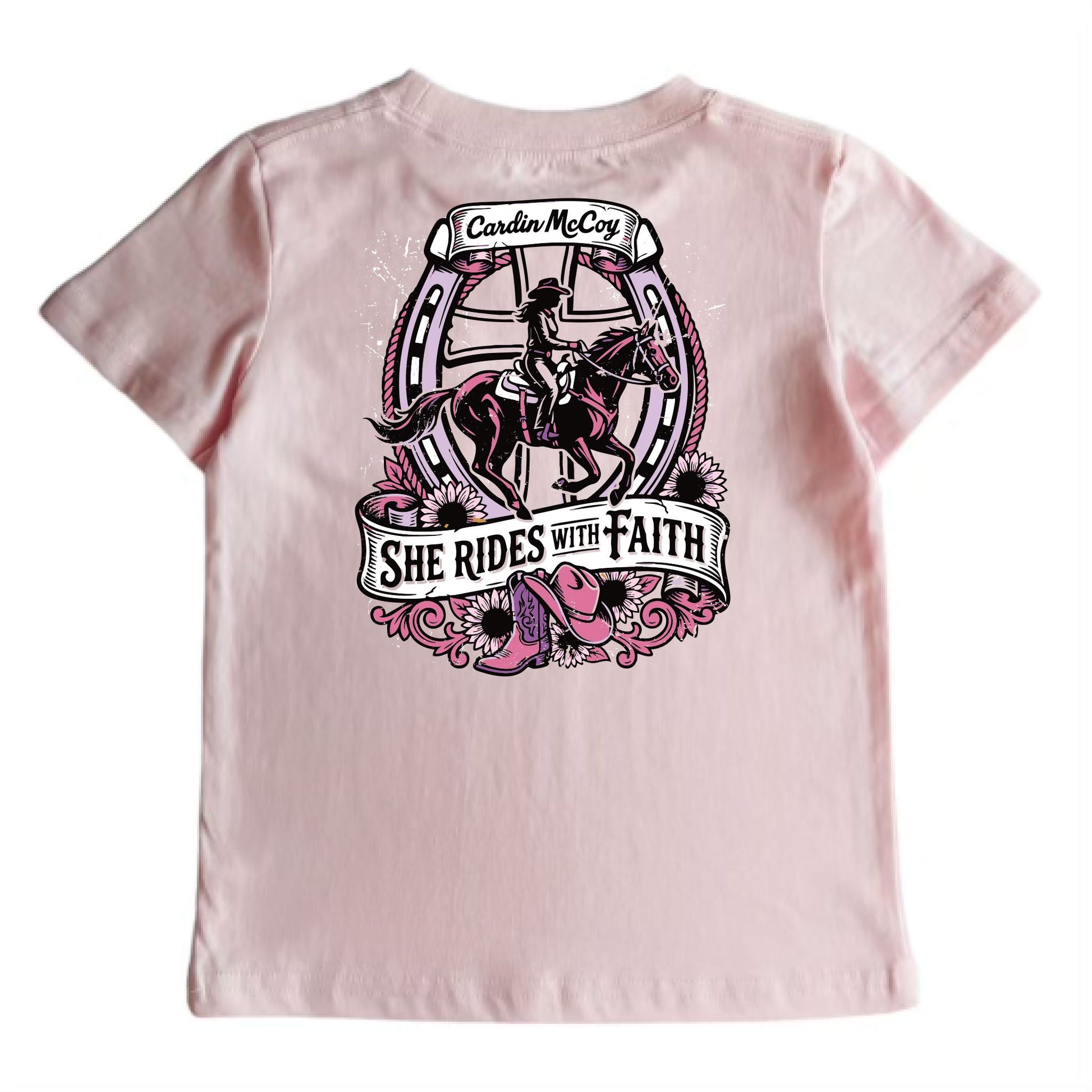 Girls' Rides With Faith Short-Sleeve Tee Short Sleeve T-Shirt Cardin McCoy Light Pink XXS (2/3) Pocket