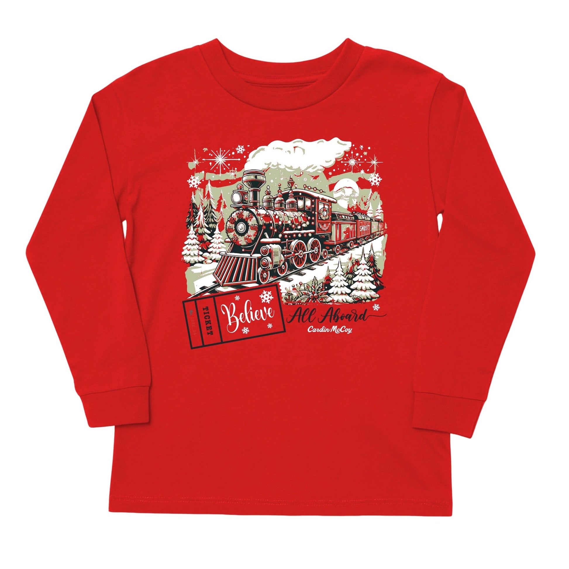 Kids' All Aboard Front Long-Sleeve Tee Long Sleeve T-Shirt Cardin McCoy Red XXS (2/3) Front