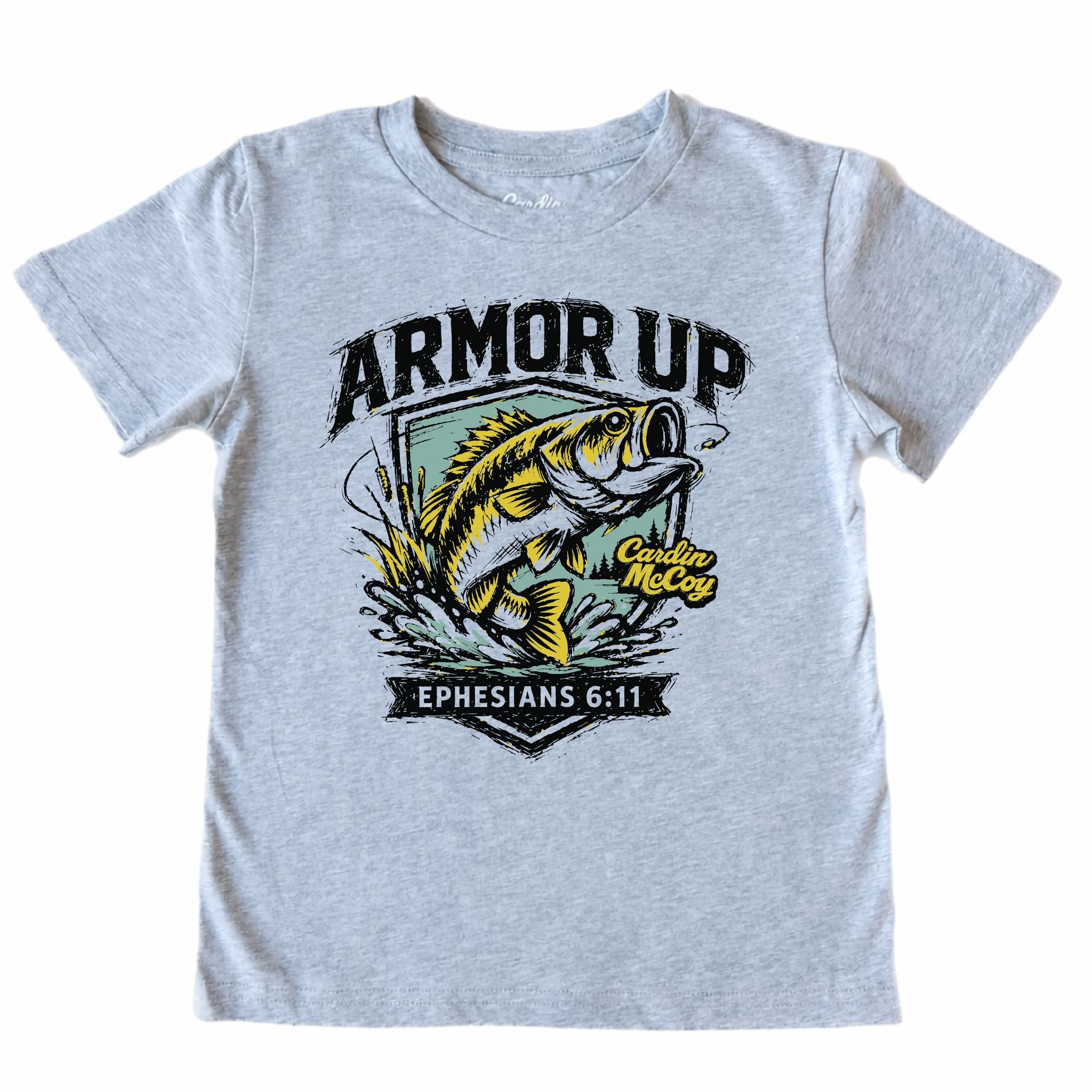 Kids' Armor Up Front Design Short-Sleeve Tee Short Sleeve T-Shirt Cardin McCoy Heather Gray XXS (2/3) Front