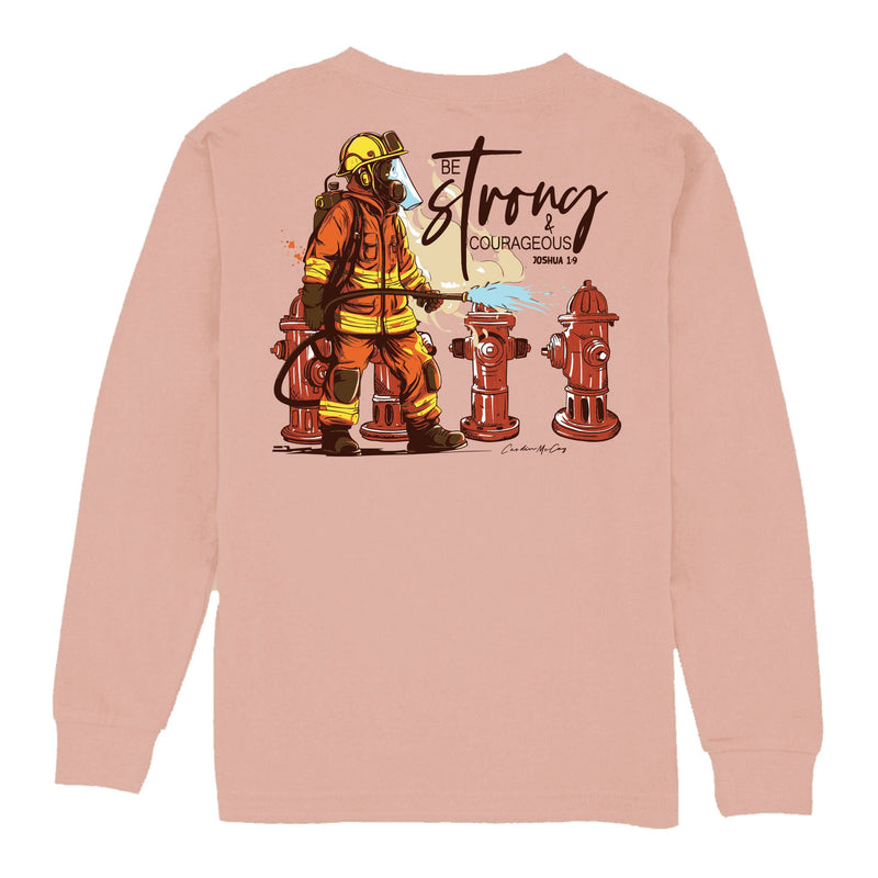 Kids' Be Strong Firefighter Long Sleeve Pocket Tee Long Sleeve T-Shirt Cardin McCoy Rose Tan XXS (2/3) 