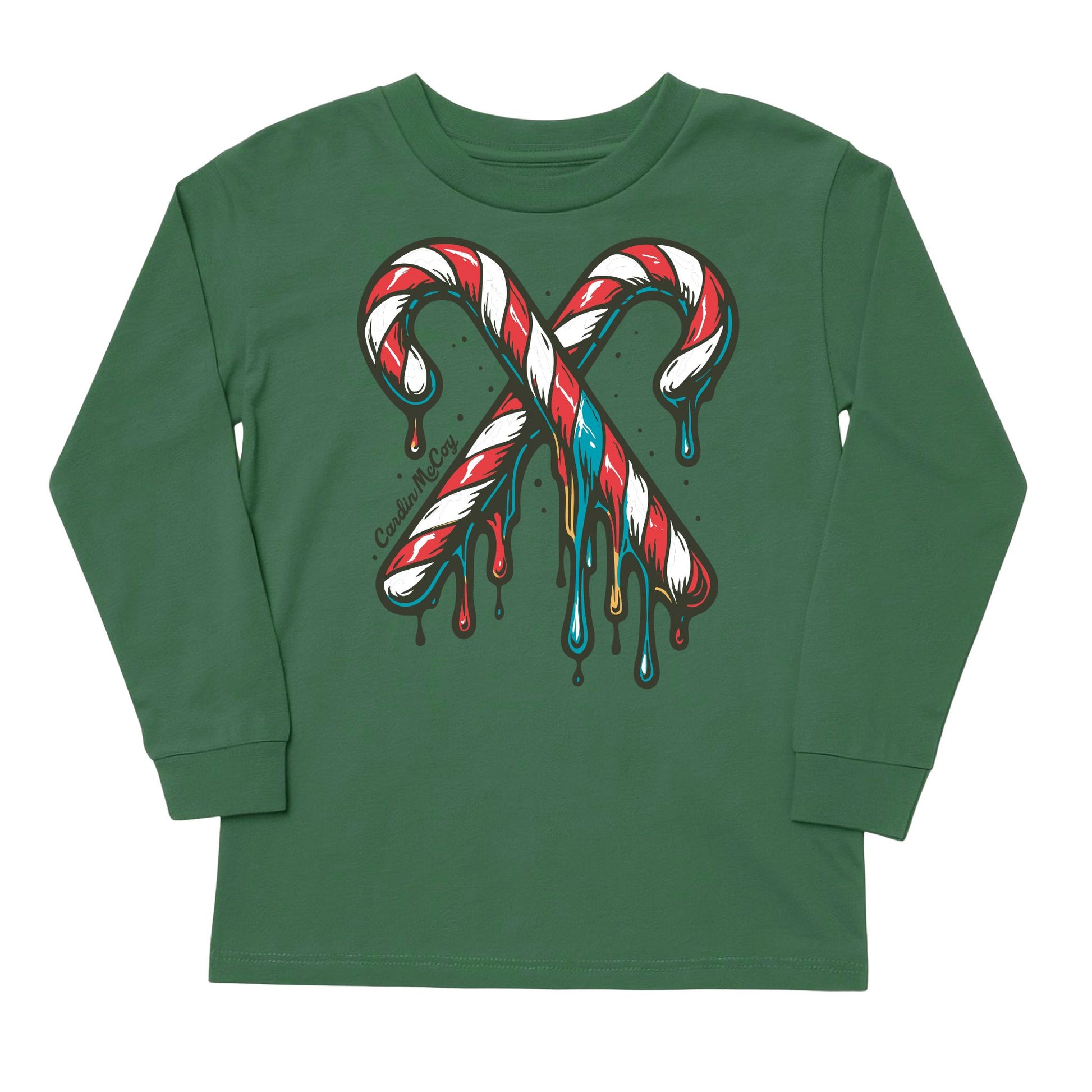 Kids' Candy Cane Drip Front Long-Sleeve Tee Long Sleeve T-Shirt Cardin McCoy Dark Olive XXS (2/3) No Pocket