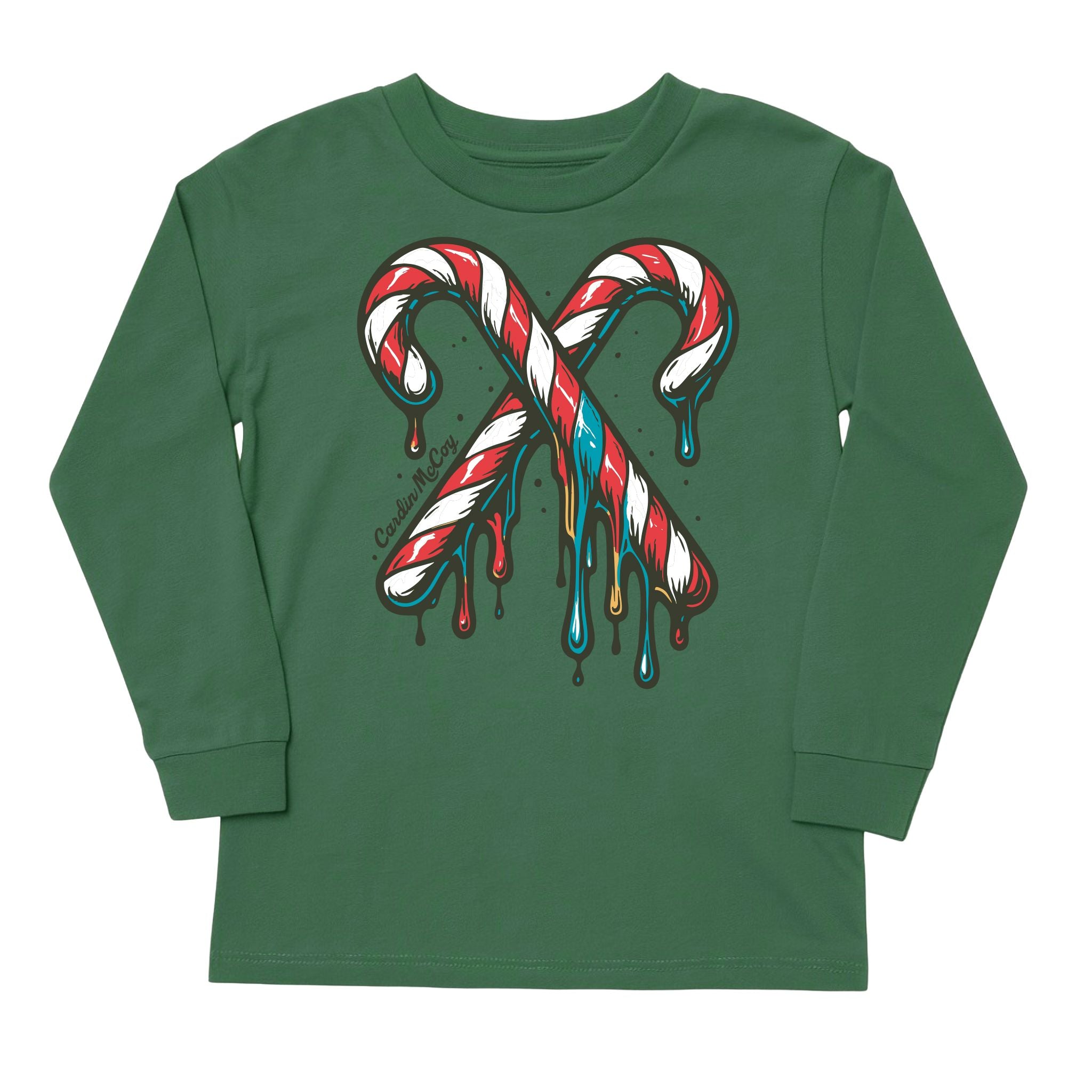 Kids' Candy Cane Drip Front Long-Sleeve Tee Long Sleeve T-Shirt Cardin McCoy Dark Olive XXS (2/3) No Pocket