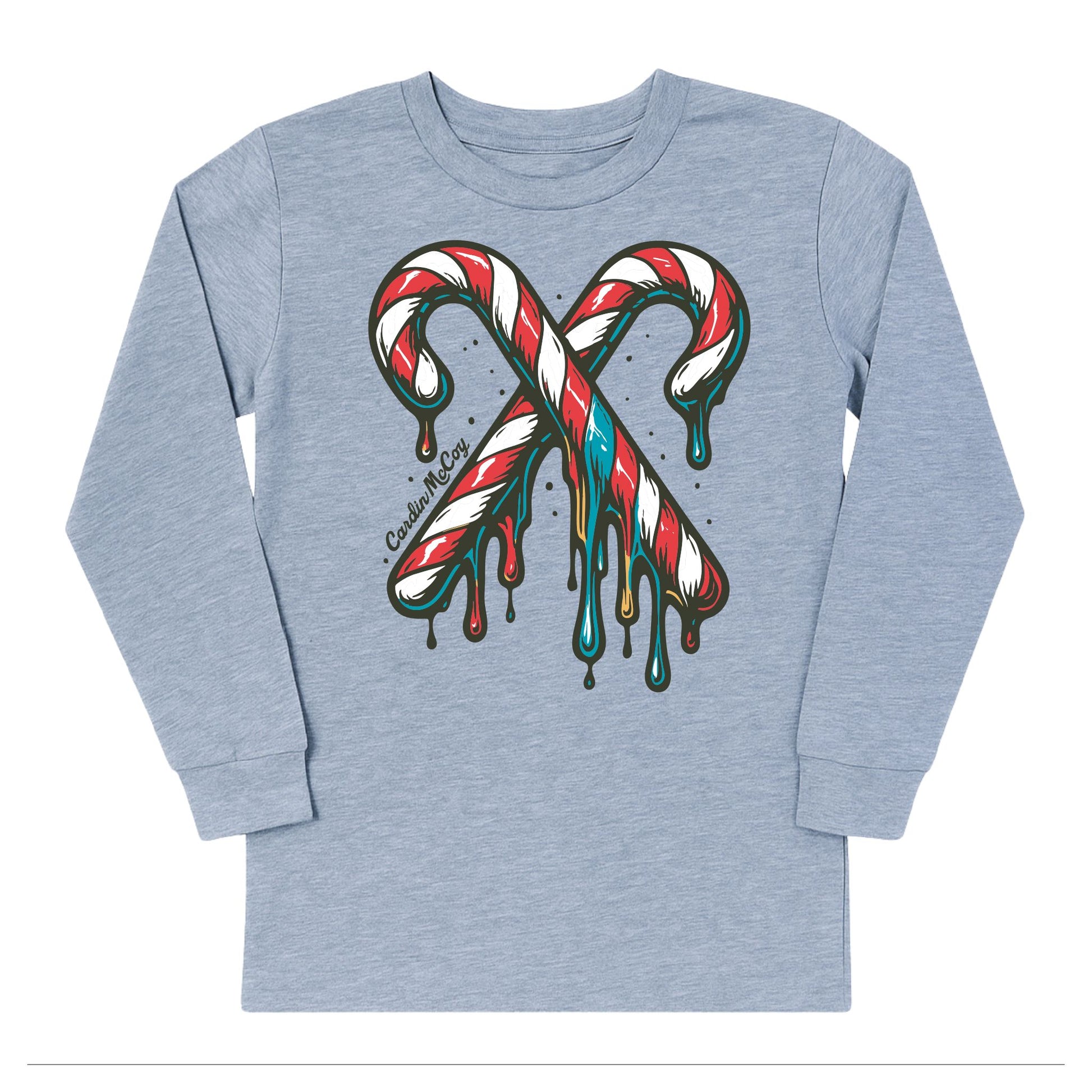 Kids' Candy Cane Drip Front Long-Sleeve Tee Long Sleeve T-Shirt Cardin McCoy Heather Gray XXS (2/3) No Pocket