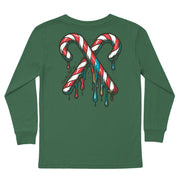 Kids' Candy Cane Drip Long-Sleeve Tee Long Sleeve T-Shirt Cardin McCoy Dark Olive XXS (2/3) Pocket