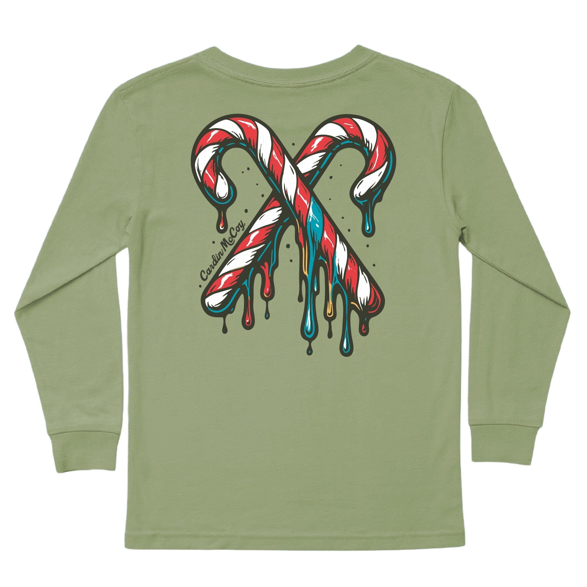 Kids' Candy Cane Drip Long-Sleeve Tee Long Sleeve T-Shirt Cardin McCoy Light Olive XXS (2/3) Pocket
