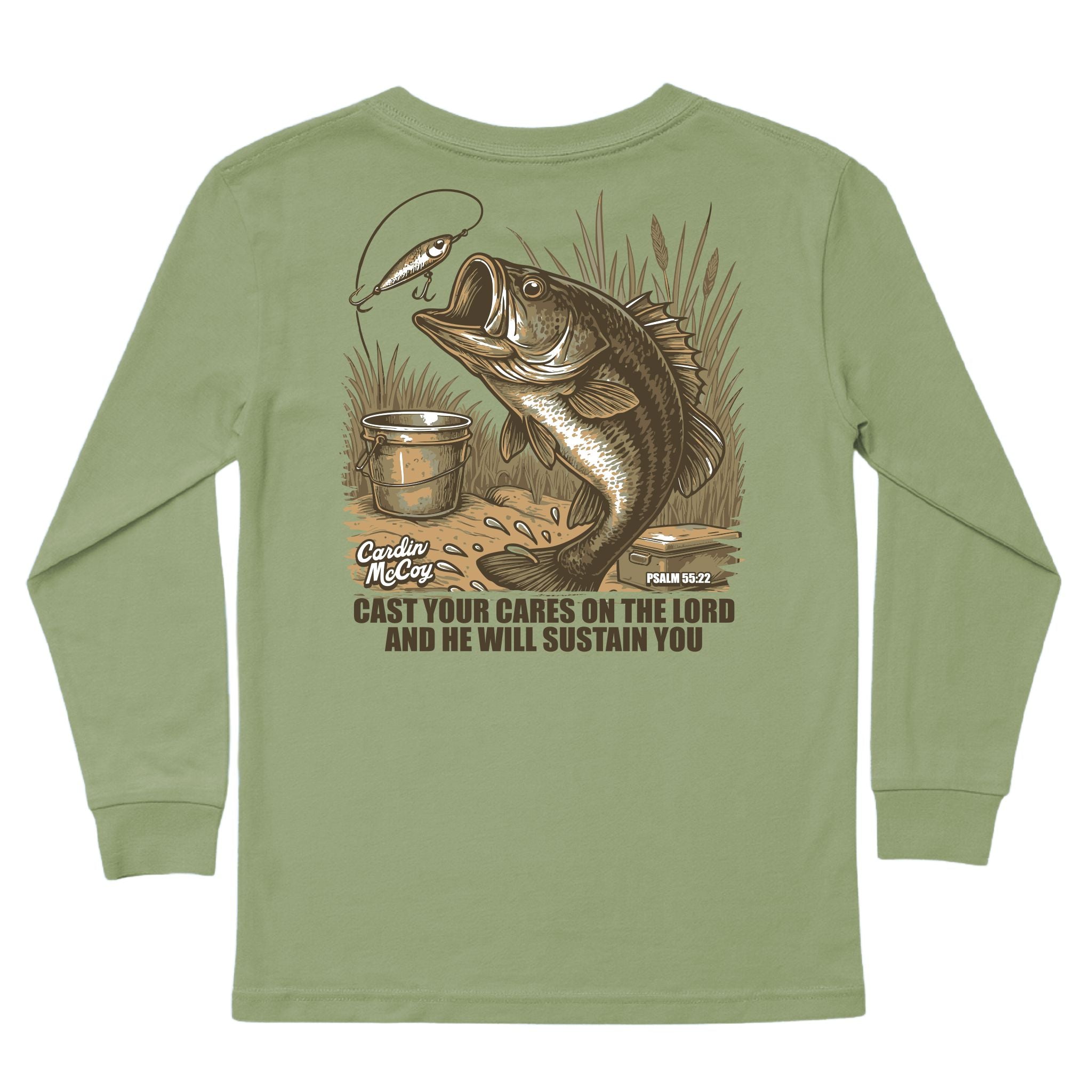Kids' Cast Your Cares Long-Sleeve Tee Long Sleeve T-Shirt Cardin McCoy Light Olive XXS (2/3) Pocket