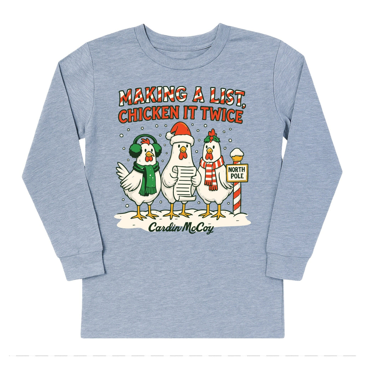 Kids' Chicken It Twice Front Design Long-Sleeve Tee Long Sleeve T-Shirt Cardin McCoy Heather Gray XXS (2/3) Front