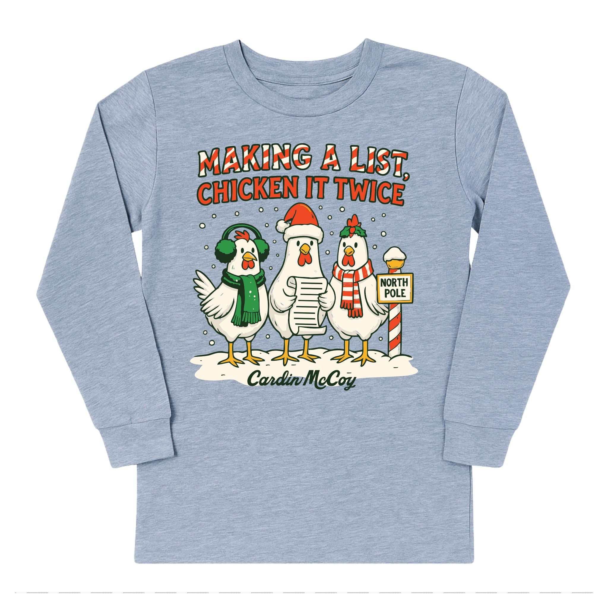 Kids' Chicken It Twice Front Long-Sleeve Tee Long Sleeve T-Shirt Cardin McCoy Heather Gray XXS (2/3) No Pocket