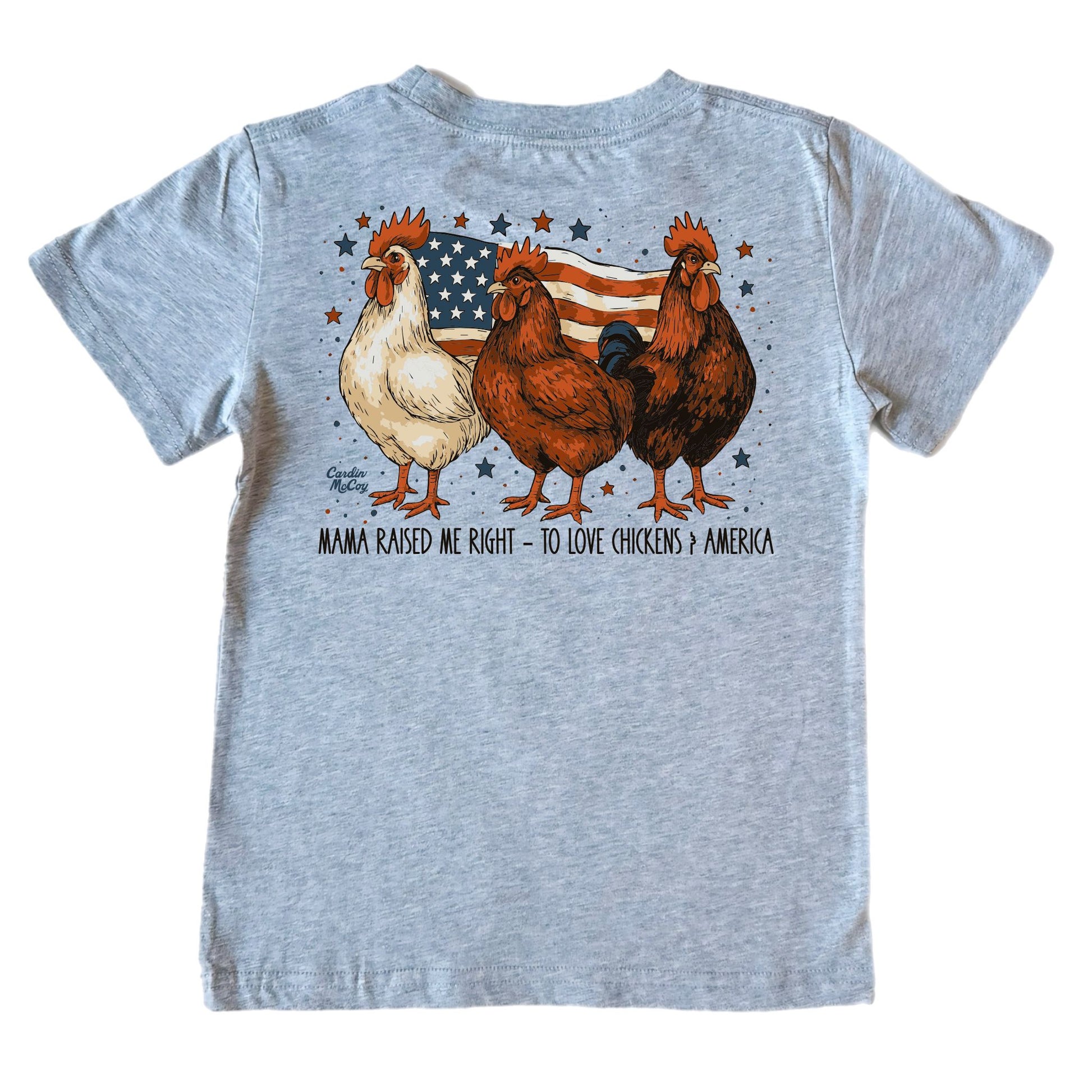 Kids' Chickens & America Short-Sleeve Tee Short Sleeve T-Shirt Cardin McCoy Heather Gray XXS (2/3) No Pocket