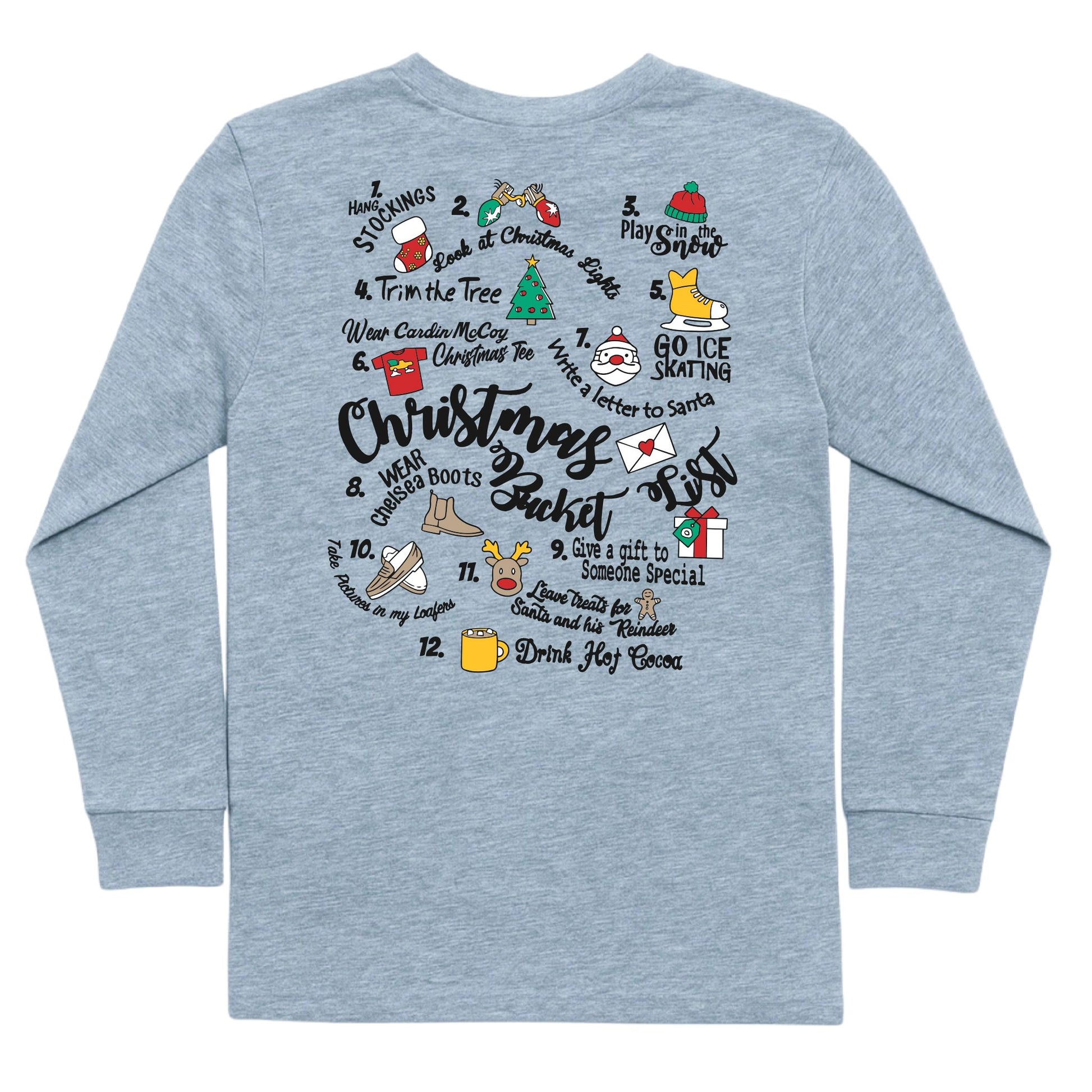 Kids' Christmas Bucket List Long-Sleeve Tee Long Sleeve T-Shirt Cardin McCoy Heather Gray XXS (2/3) Pocket