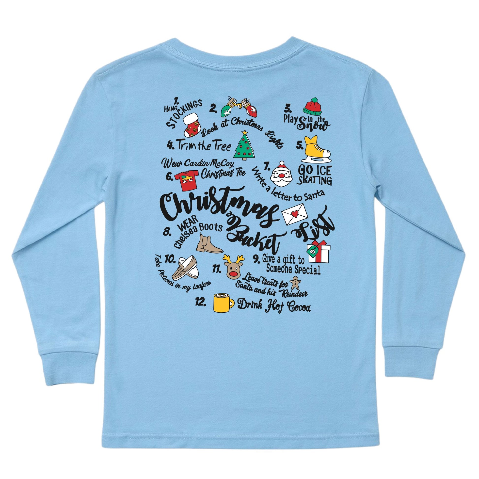 Kids' Christmas Bucket List Long-Sleeve Tee Long Sleeve T-Shirt Cardin McCoy Light Blue XXS (2/3) Pocket