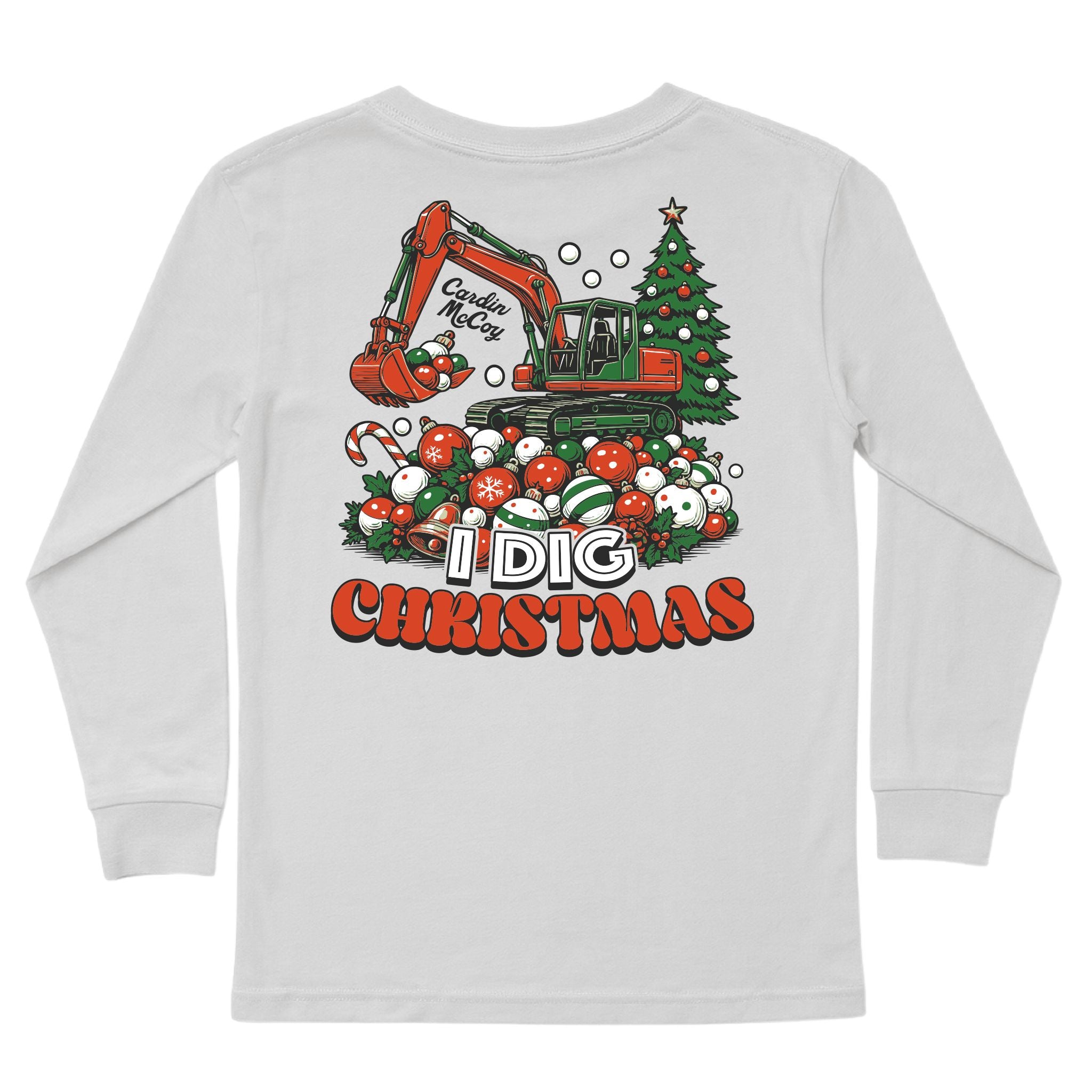 Kids' Christmas Excavator Long-Sleeve Tee Long Sleeve T-Shirt Cardin McCoy Ice Gray XXS (2/3) Pocket