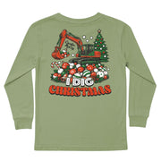 Kids' Christmas Excavator Long-Sleeve Tee Long Sleeve T-Shirt Cardin McCoy Light Olive XXS (2/3) Pocket