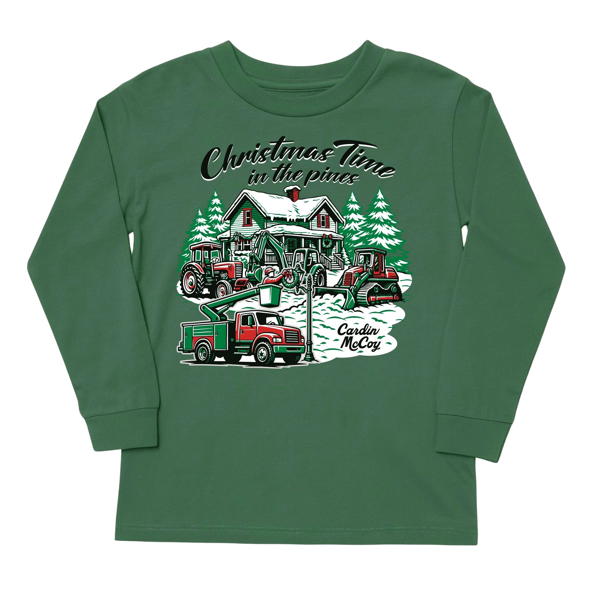 Kids' Christmas Time Front Long-Sleeve Tee Long Sleeve T-Shirt Cardin McCoy Dark Olive XXS (2/3) No Pocket