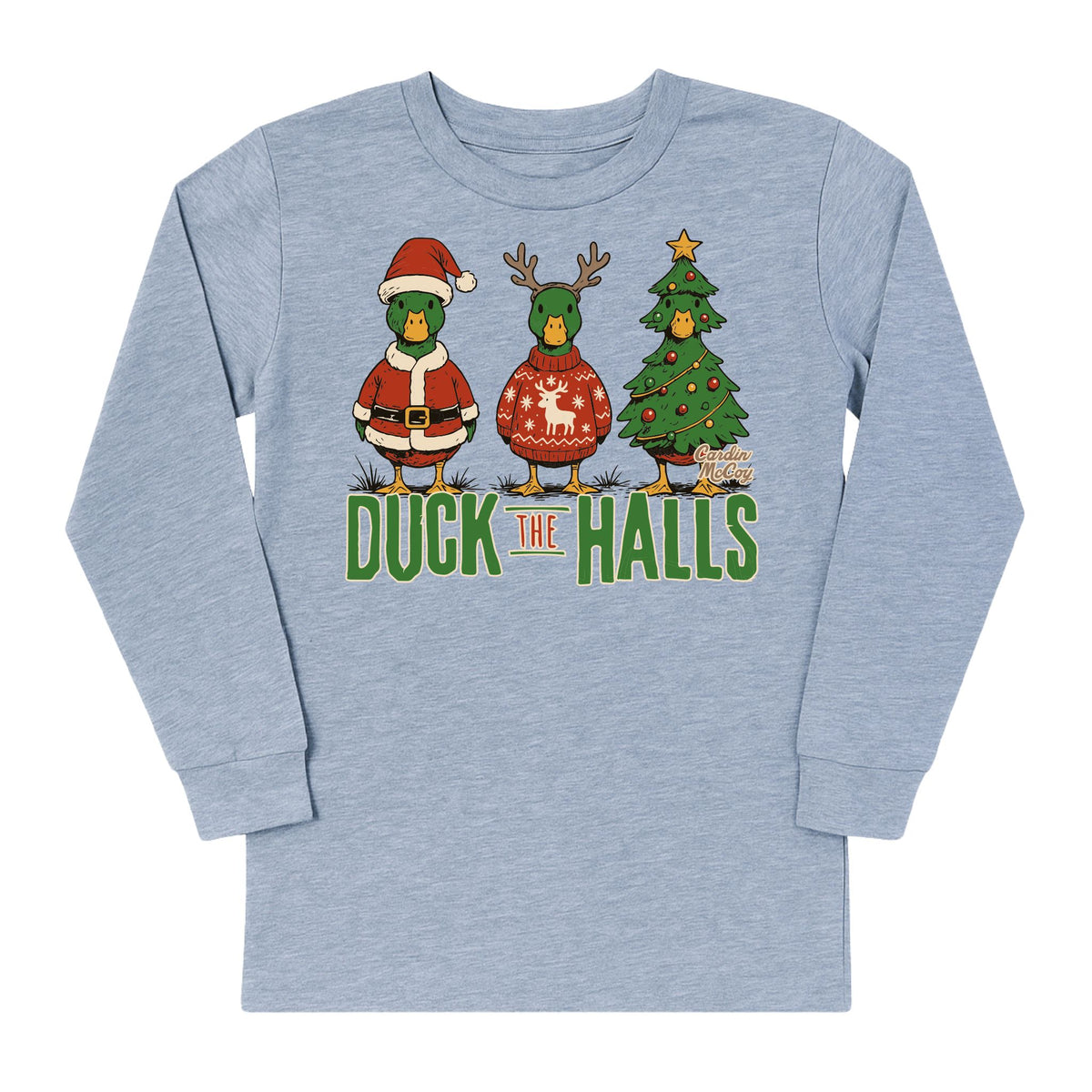 Kids' Duck The Halls Front Long-Sleeve Tee Long Sleeve T-Shirt Cardin McCoy Heather Gray XXS (2/3) No Pocket