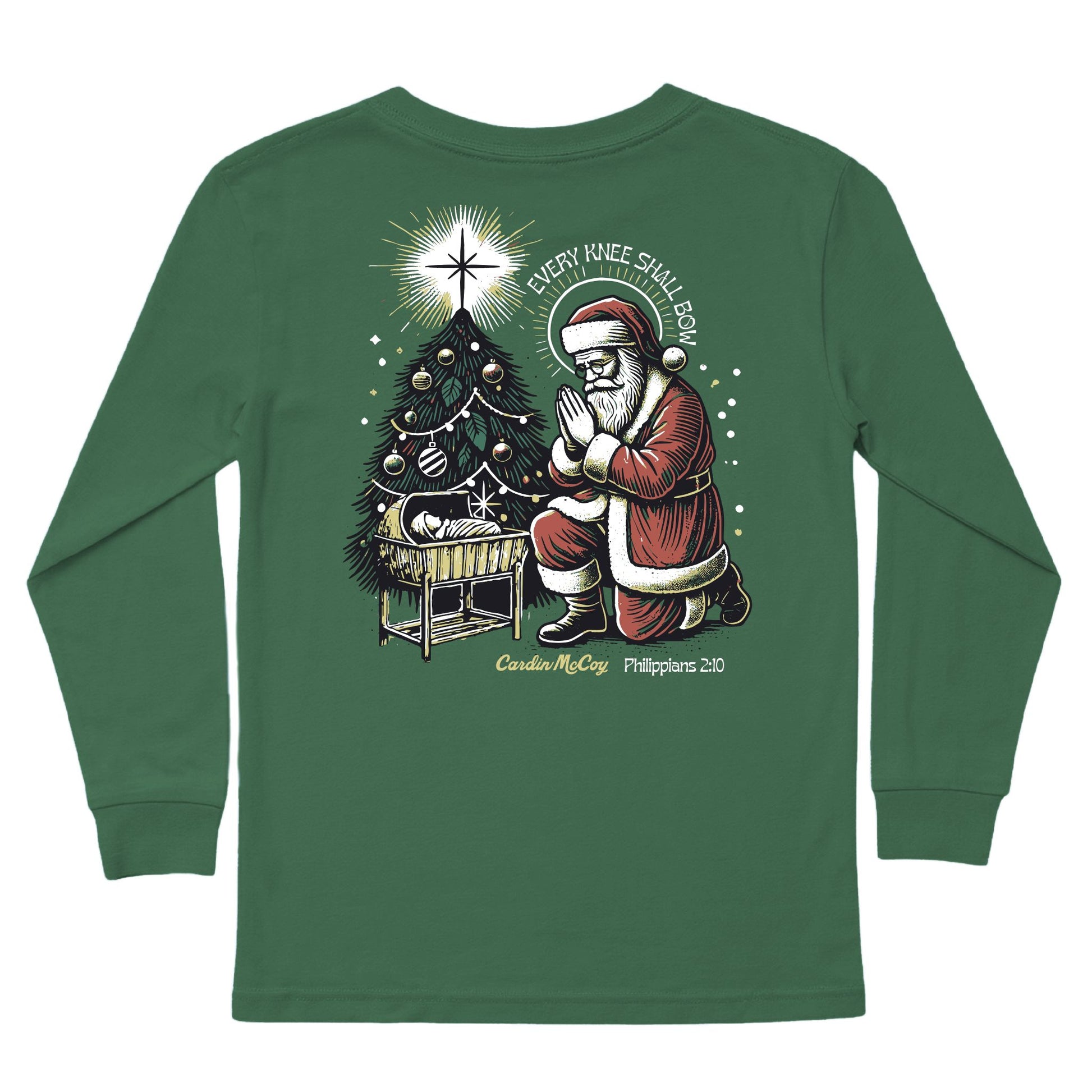 Kids' Every Knee Shall Bow Long-Sleeve Tee Long Sleeve T-Shirt Cardin McCoy Dark Olive XXS (2/3) Pocket