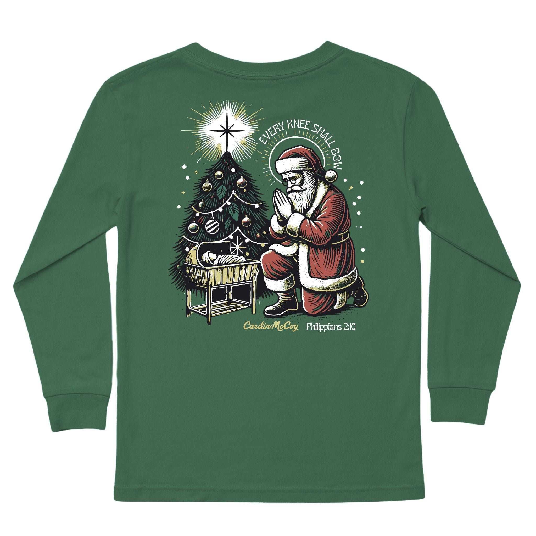 Kids' Every Knee Shall Bow Long-Sleeve Tee Long Sleeve T-Shirt Cardin McCoy Dark Olive XXS (2/3) Pocket