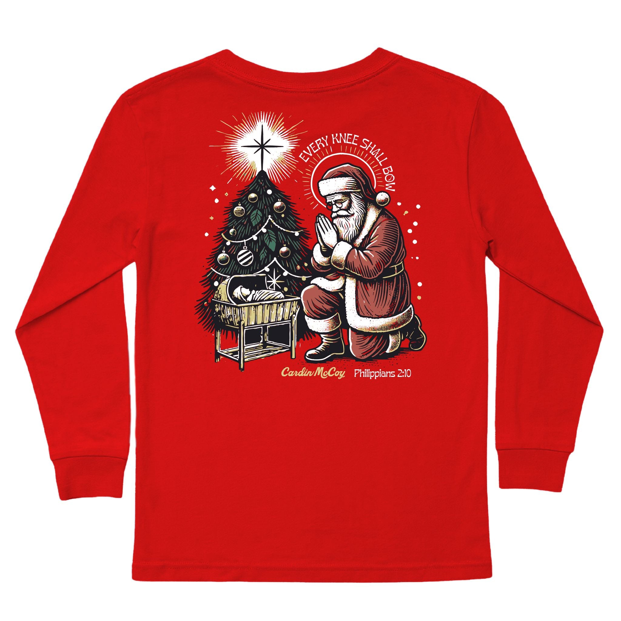 Kids' Every Knee Shall Bow Long-Sleeve Tee Long Sleeve T-Shirt Cardin McCoy Red XXS (2/3) Pocket