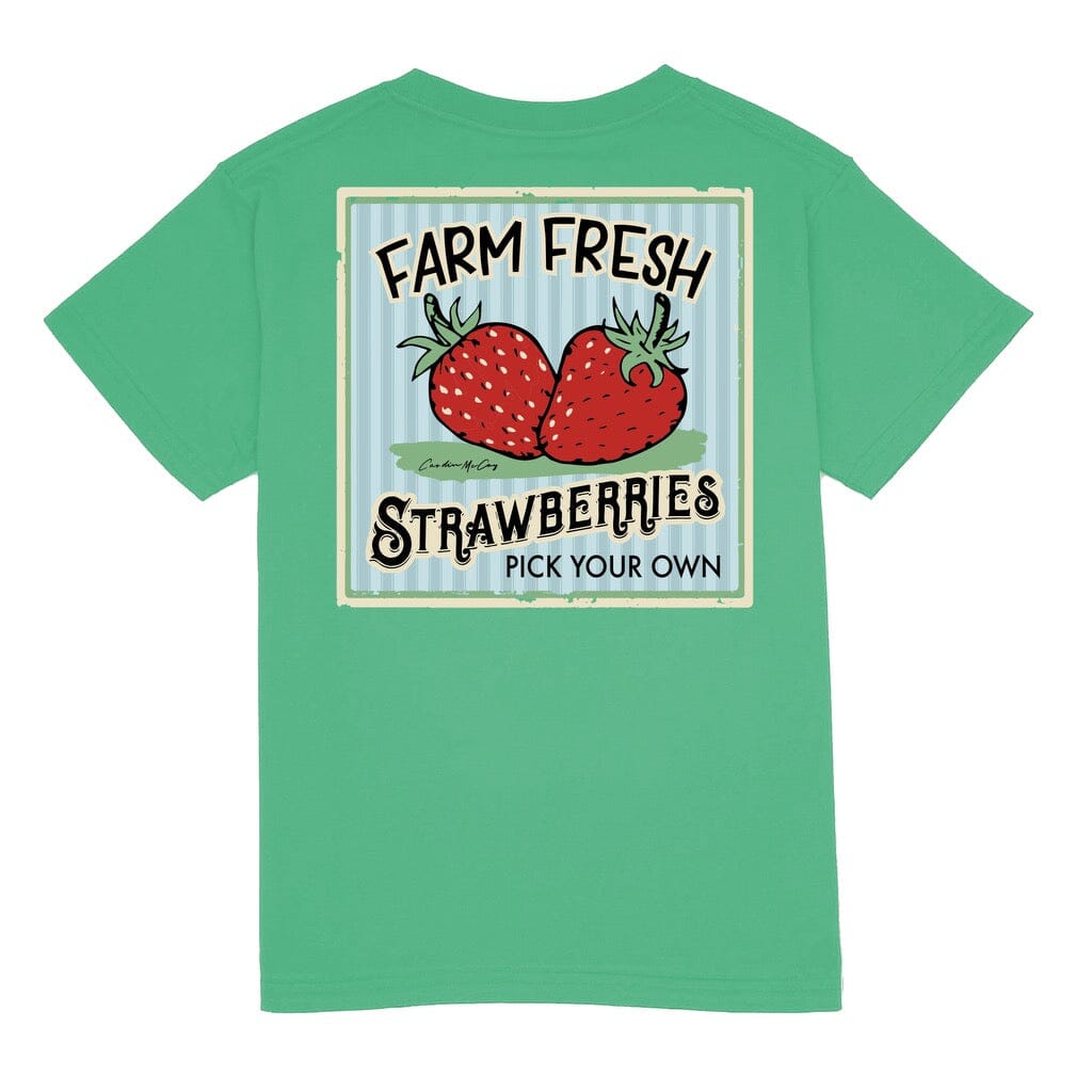 Kids' Farm Fresh Strawberries Short Sleeve Pocket Tee Short Sleeve T-Shirt Cardin McCoy Green XXS (2/3) No Pocket