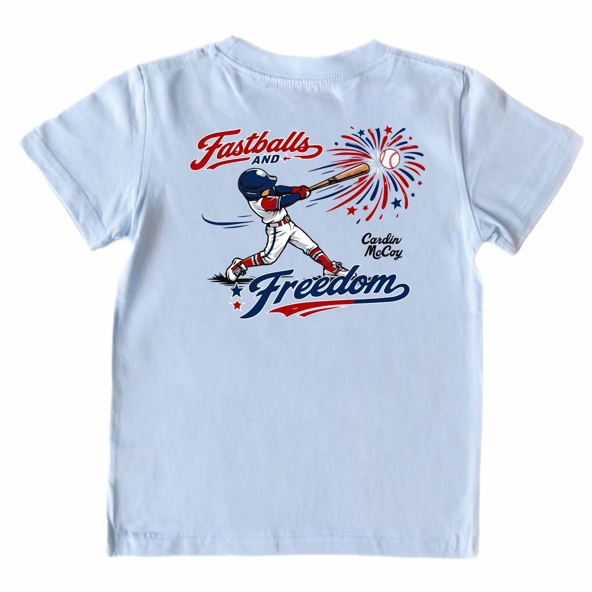 Kids' Fastballs and Freedom Helmet Short-Sleeve Tee Short Sleeve T-Shirt Cardin McCoy Cool Blue XXS (2/3) Pocket