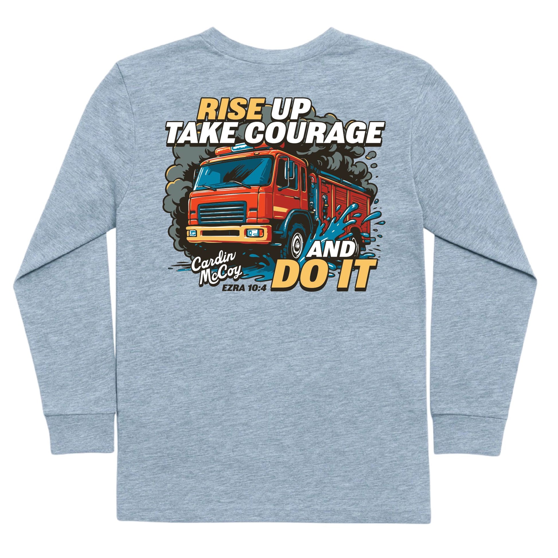 Kids' Fire Truck Courage Long-Sleeve Tee Long Sleeve T-Shirt Cardin McCoy Heather Gray XXS (2/3) Pocket