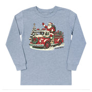 Kids' Fire Truck Santa Front Long-Sleeve Tee Long Sleeve T-Shirt Cardin McCoy Heather Gray XXS (2/3) Front Design