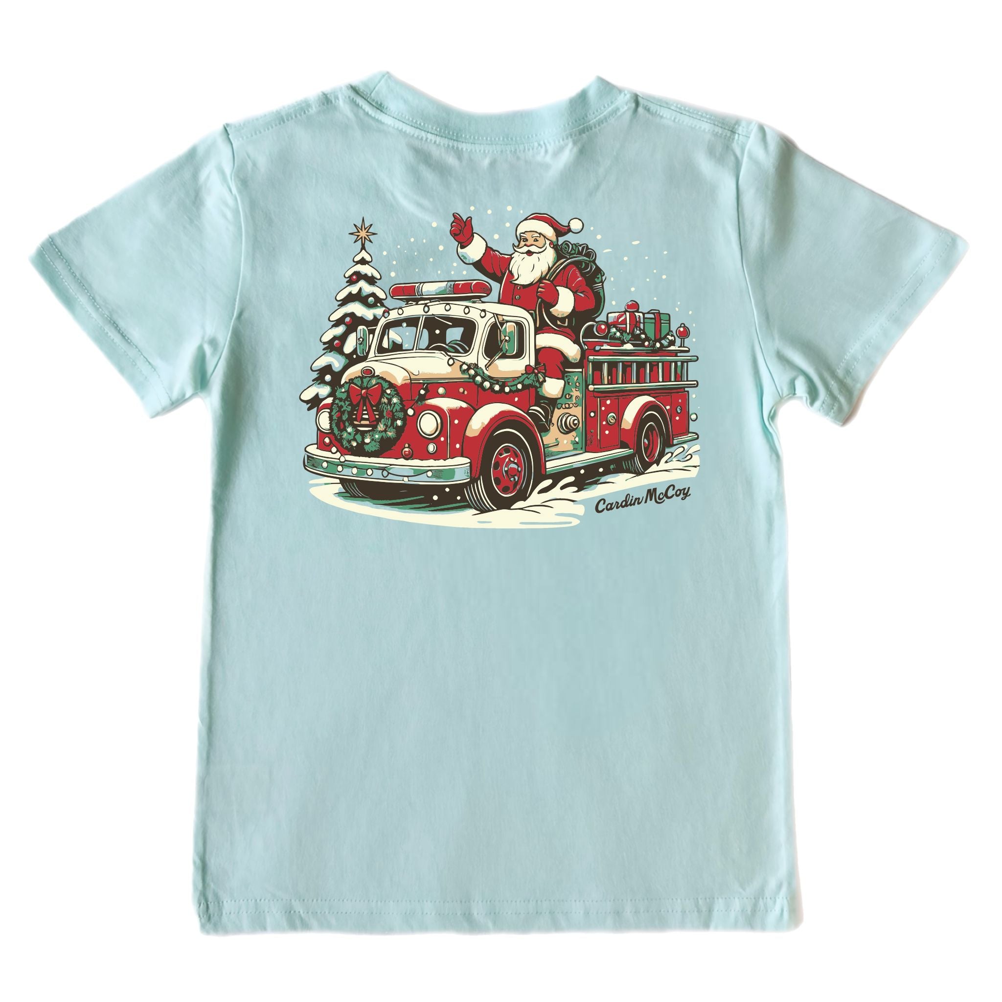 Kids' Fire Truck Santa Short-Sleeve Tee Short Sleeve T-Shirt Cardin McCoy Blue Mint XXS (2/3) Pocket