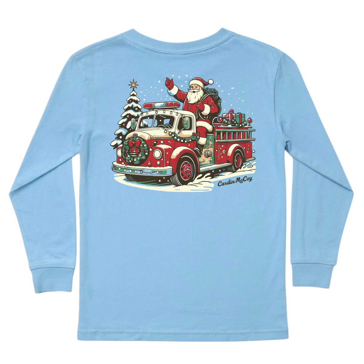 Kids' Firetruck Santa Long-Sleeve Tee Long Sleeve T-Shirt Cardin McCoy Light Blue XXS (2/3) Pocket