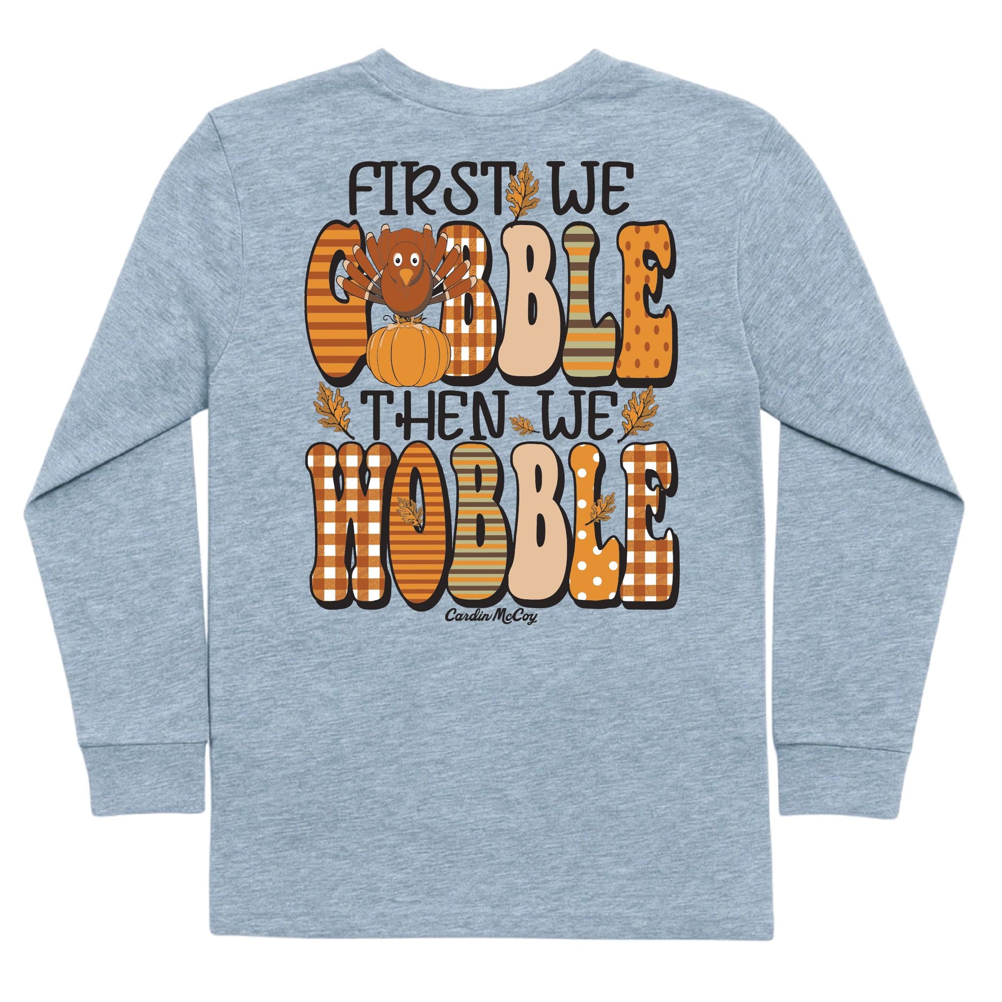 Kids' First We Gobble Long-Sleeve Tee Long Sleeve T-Shirt Cardin McCoy Heather Gray XXS (2/3) Pocket