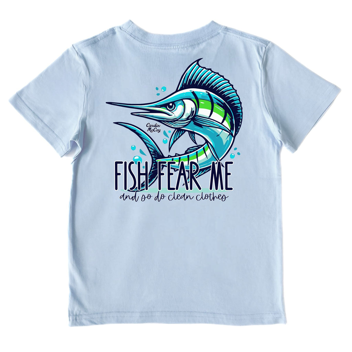 Kids' Fish Fear Me Performance Short-Sleeve Tee Short Sleeve T-Shirt Cardin McCoy Sky Blue XXS (2/3) 