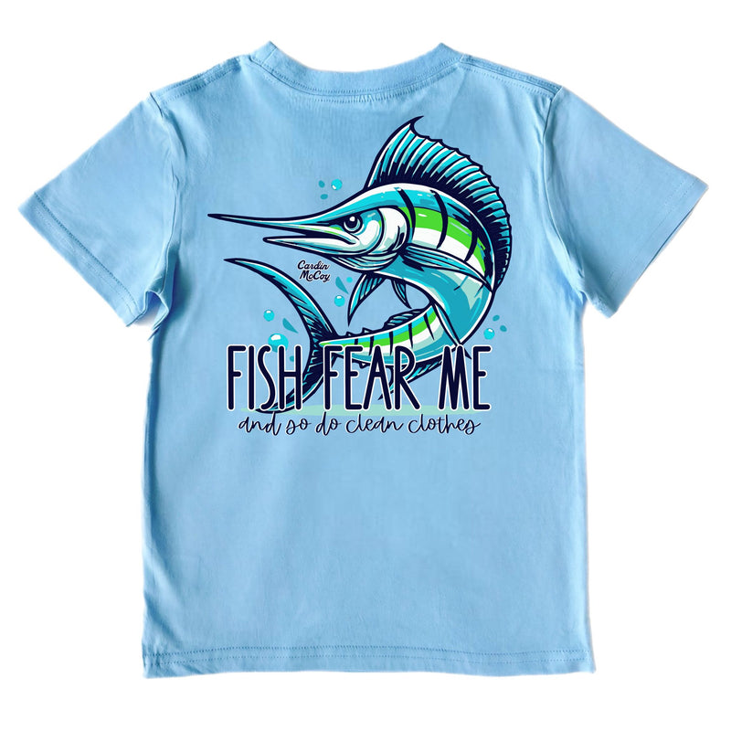 Kids' Fish Fear Me Short-Sleeve Tee Short Sleeve T-Shirt Cardin McCoy Light Blue XXS (2/3) Pocket