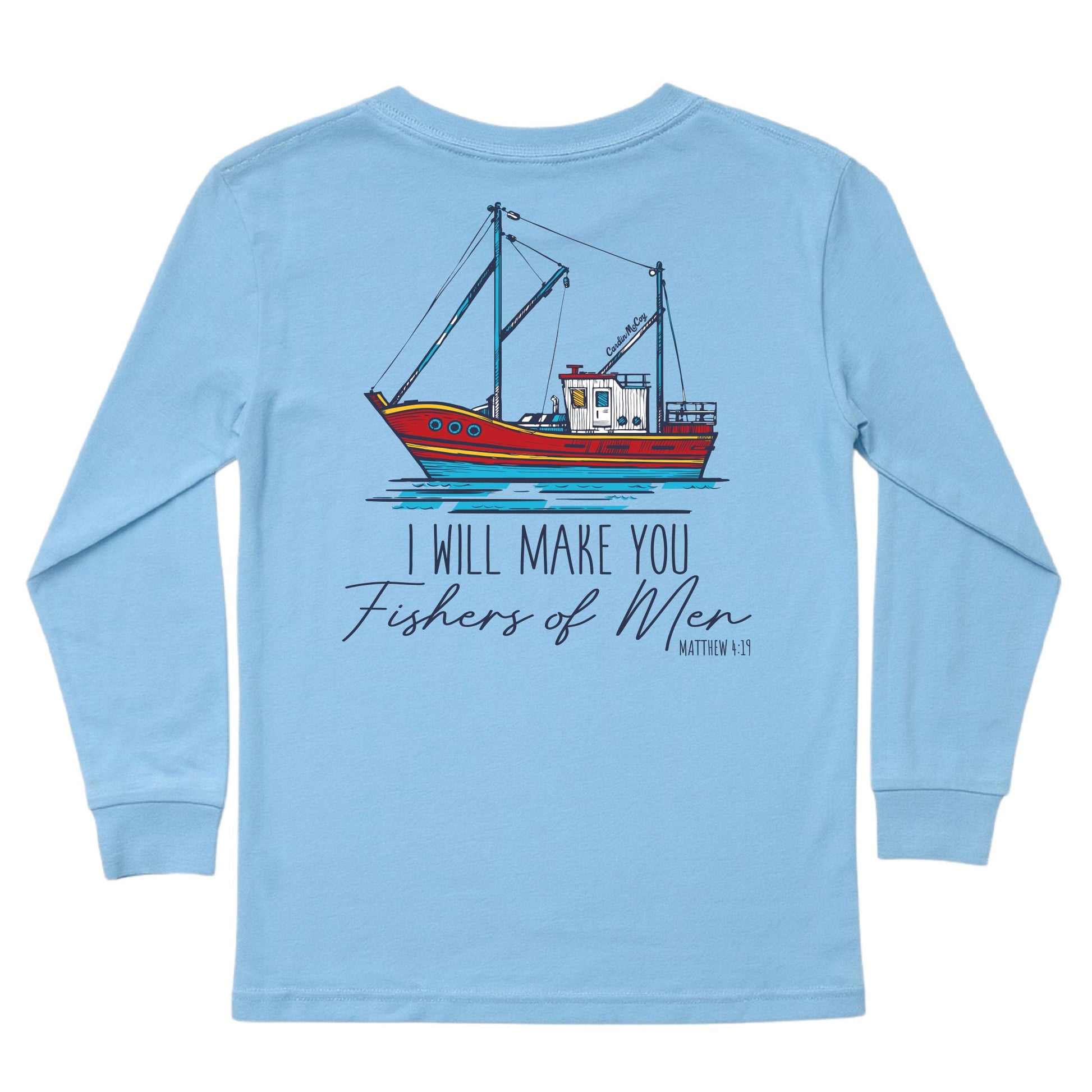 Kids' Fishers Of Men Long-Sleeve Tee Long Sleeve T-Shirt Cardin McCoy Light Blue XXS (2/3) Pocket
