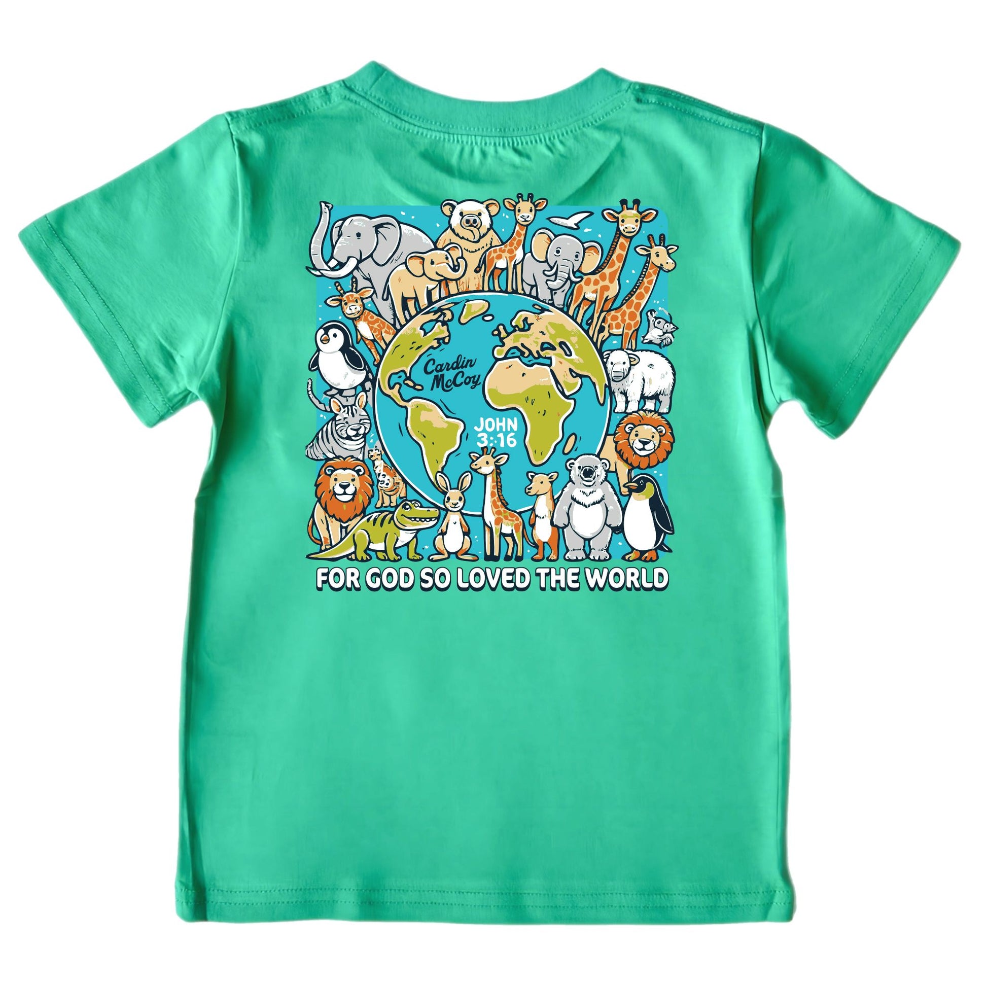 Kids' For God So Loved Short-Sleeve Tee Short Sleeve T-Shirt Cardin McCoy Green XXS (2/3) Pocket