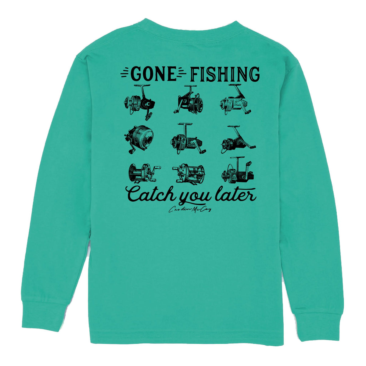 Kids' Gone Fishing Reels Long Sleeve Pocket Tee Long Sleeve T-Shirt Cardin McCoy Teal XXS (2/3) 