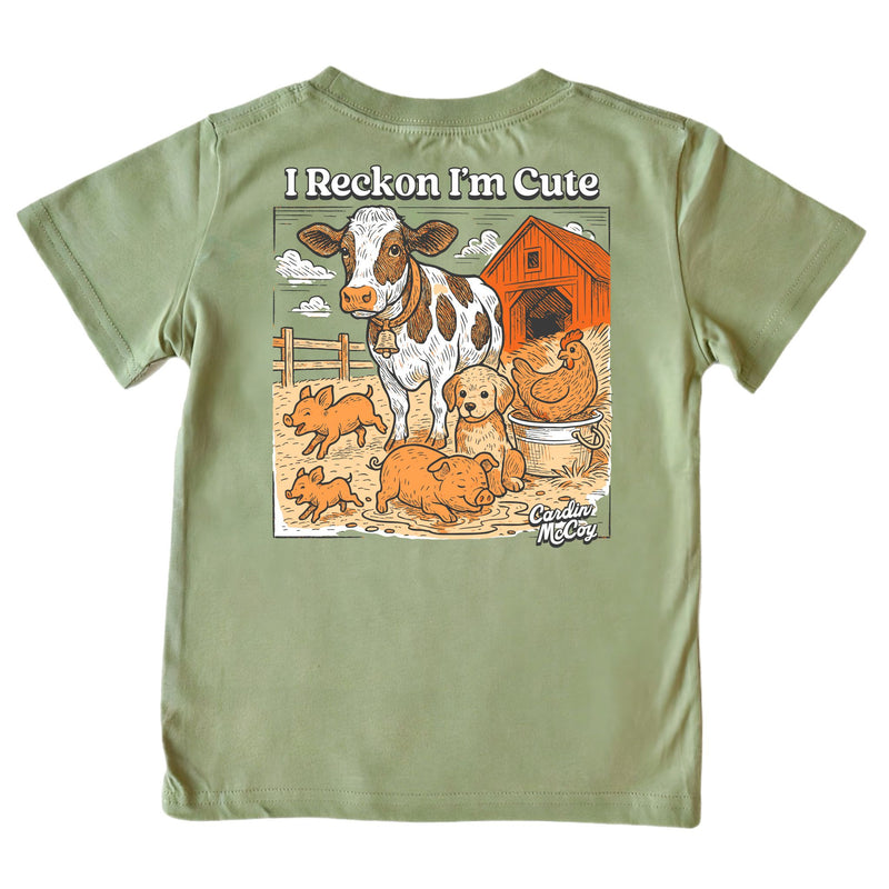 Kids' I Reckon I'm Cute Short-Sleeve Tee Short Sleeve T-Shirt Cardin McCoy Light Olive XXS (2/3) Pocket